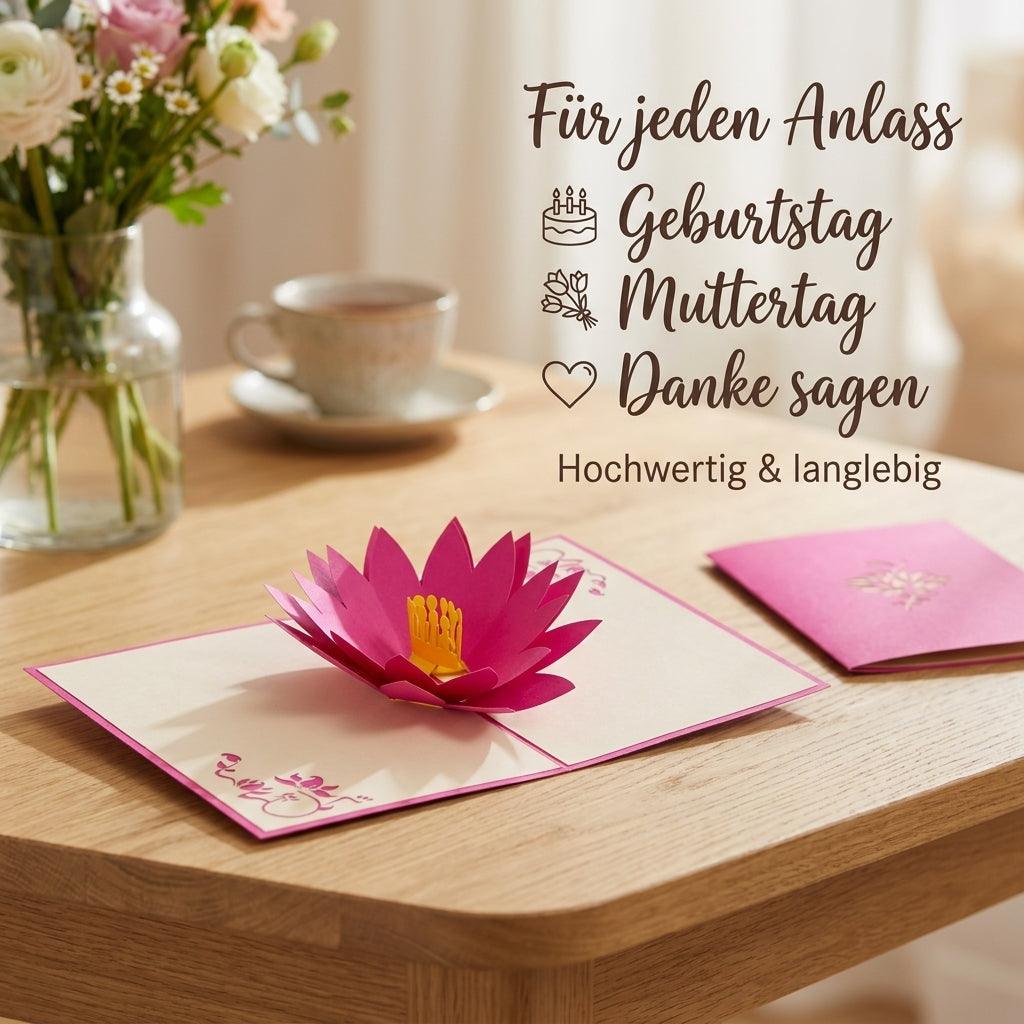 3D Pop-Up Karte Blumenkarte, Blumen, Seerose, N39 - LINPopUp