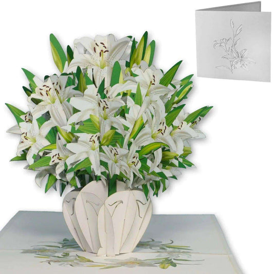 3D Pop-Up Karte Blumenkarte, Blumenstrauß, Weiße Lilien, N500 - LINPopUp