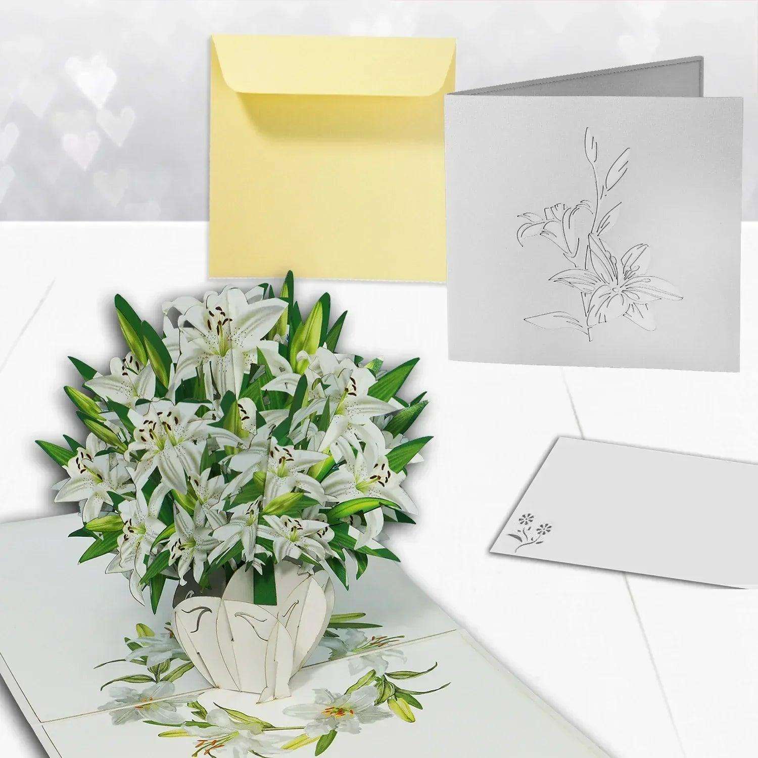 3D Pop-Up Karte Blumenkarte, Blumenstrauß, Weiße Lilien, N500 LINPopUp N500