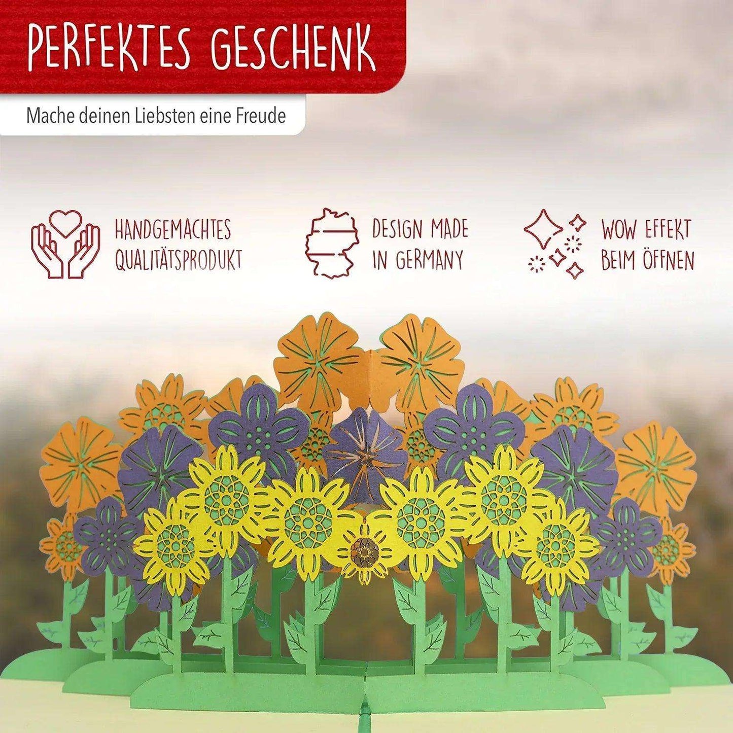 Pop Up Karte 3D Blumenwiese – Grußkarte Muttertag & Geburtstag - LINPopUp