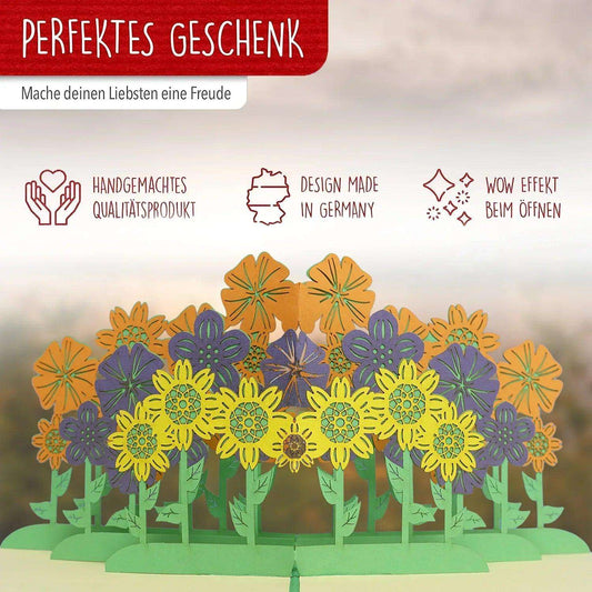 Pop Up Karte 3D Blumenwiese – Grußkarte Muttertag & Geburtstag - LINPopUp