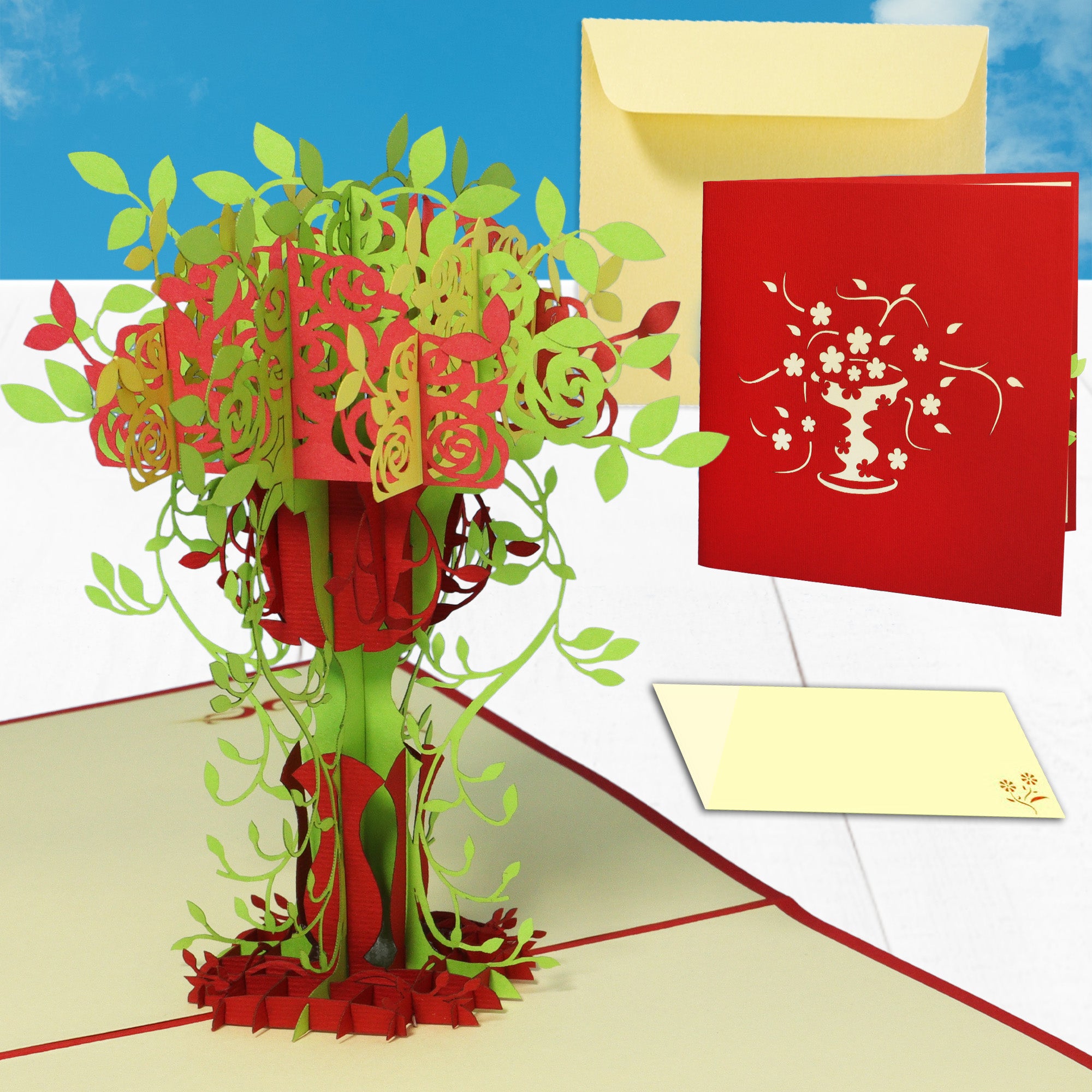 3D Pop-Up Karte Blumenkarte, Herbst, Baum, N47