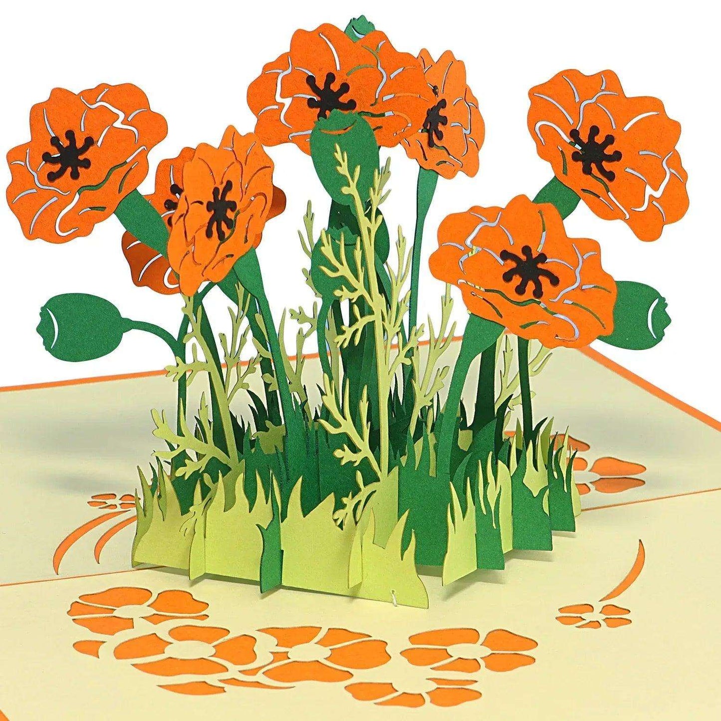 Pop Up Karte 3D Mohn Blume Orange – Grußkarte Geburtstag & Muttertag - LINPopUp