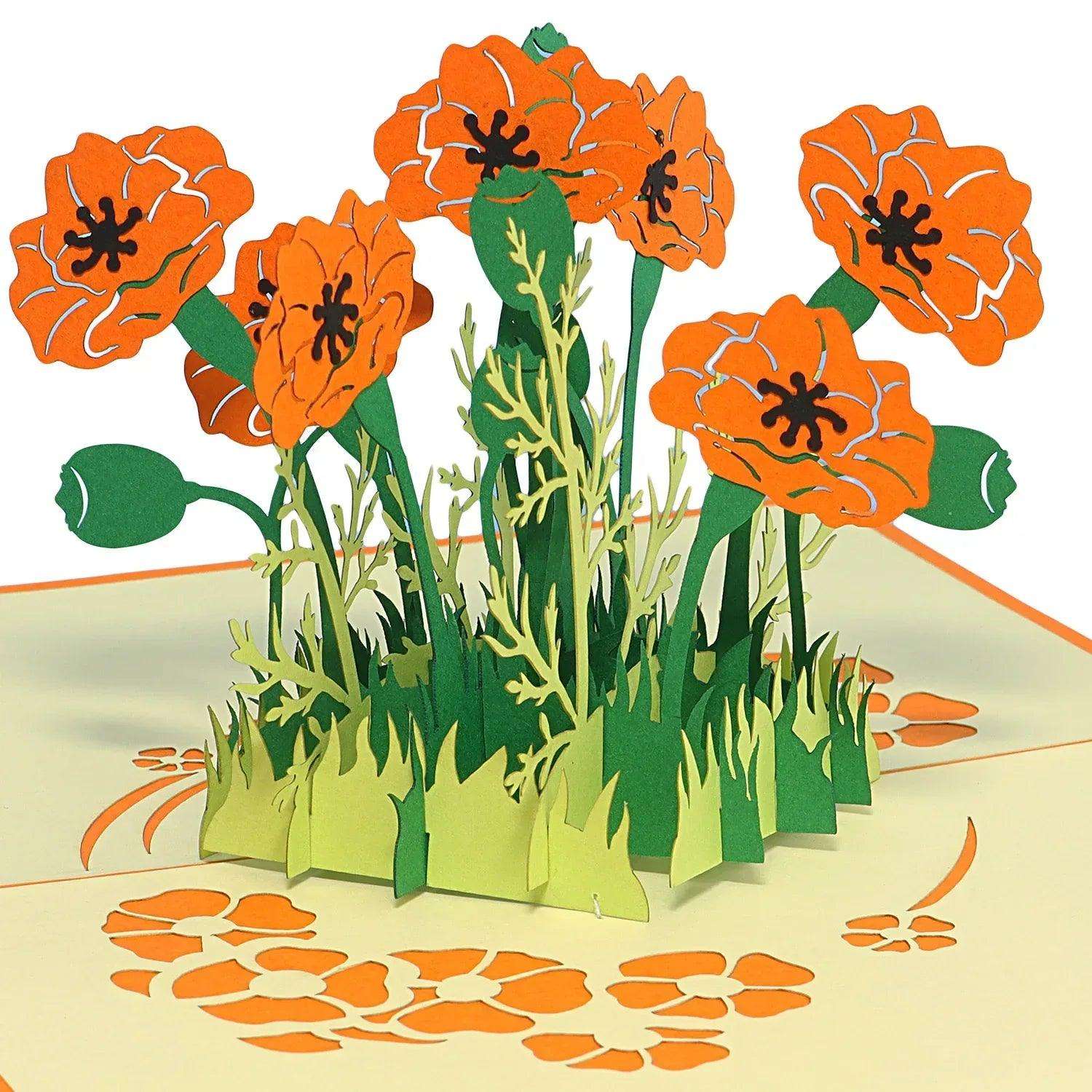 Pop Up Karte 3D Mohn Blume Orange – Grußkarte Geburtstag & Muttertag - LINPopUp