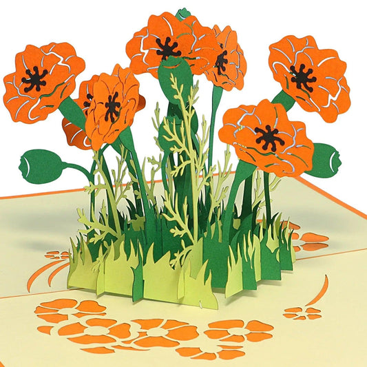 Pop Up Karte 3D Mohn Blume Orange – Grußkarte Geburtstag & Muttertag - LINPopUp