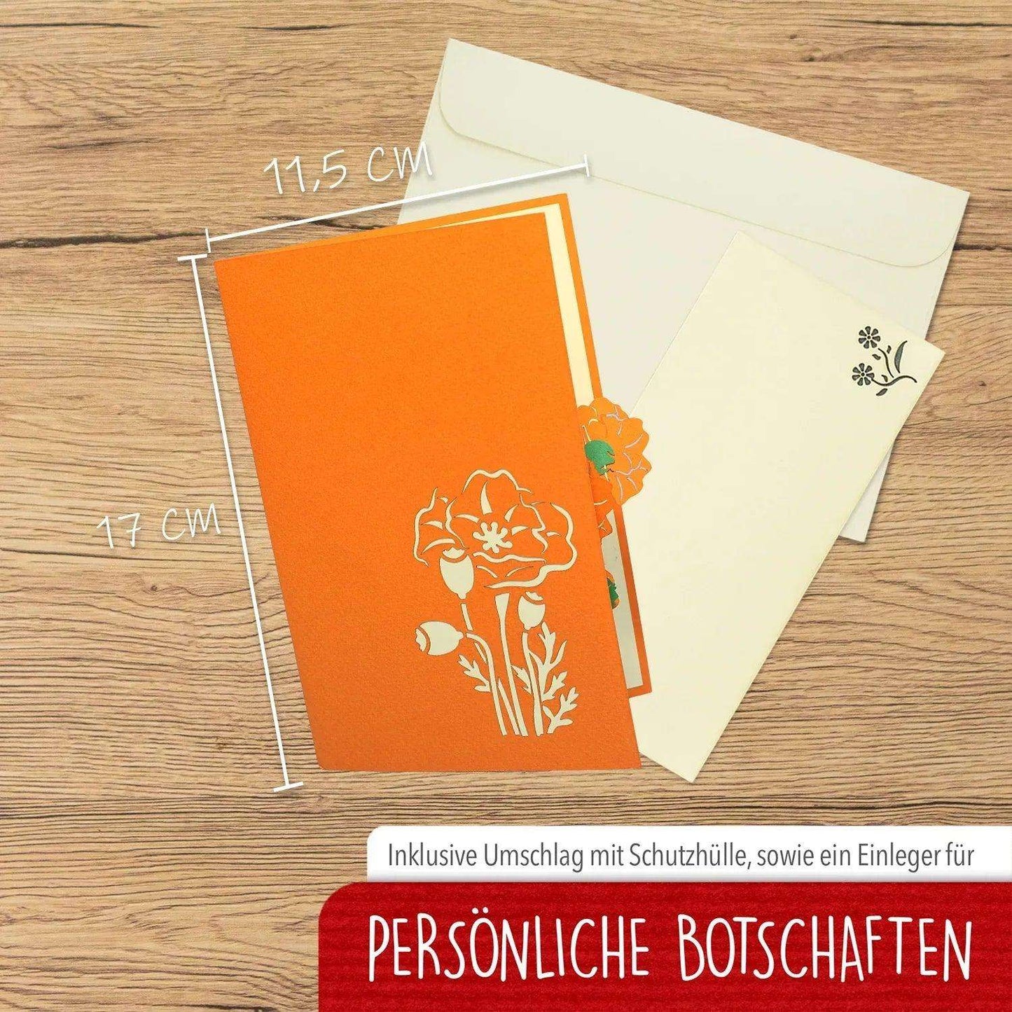 Pop Up Karte 3D Mohn Blume Orange – Grußkarte Geburtstag & Muttertag - LINPopUp
