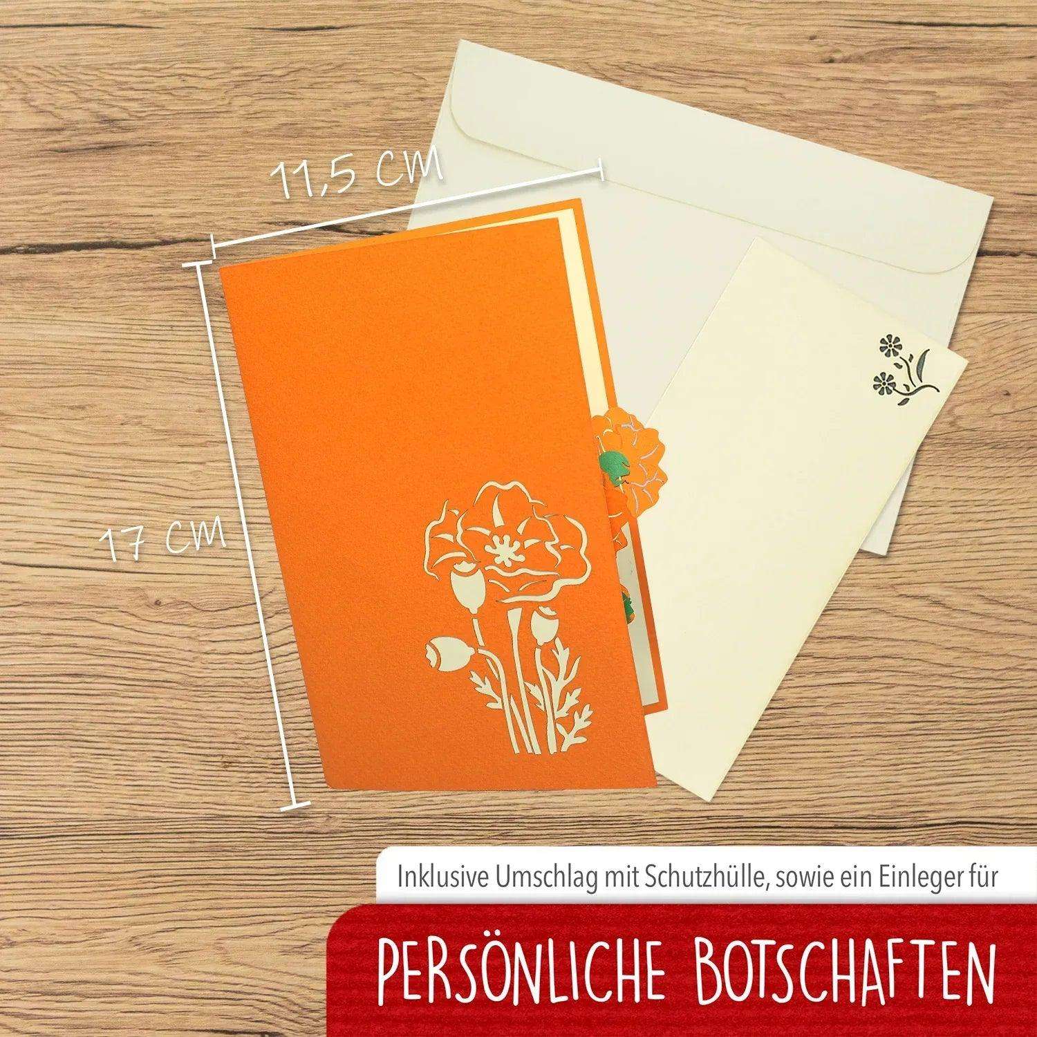 Pop Up Karte 3D Mohn Blume Orange – Grußkarte Geburtstag & Muttertag - LINPopUp
