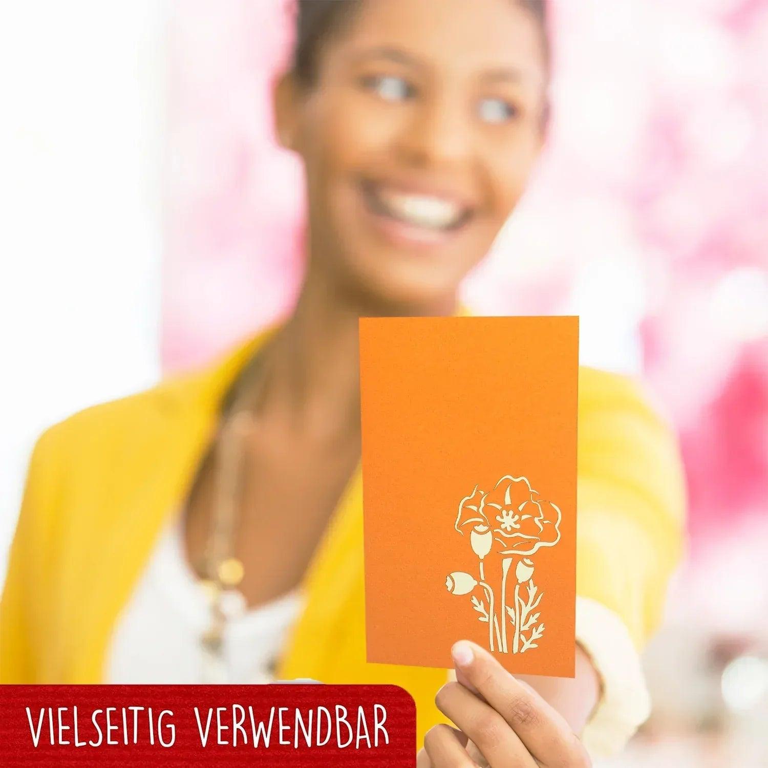 Pop Up Karte 3D Mohn Blume Orange – Grußkarte Geburtstag & Muttertag - LINPopUp
