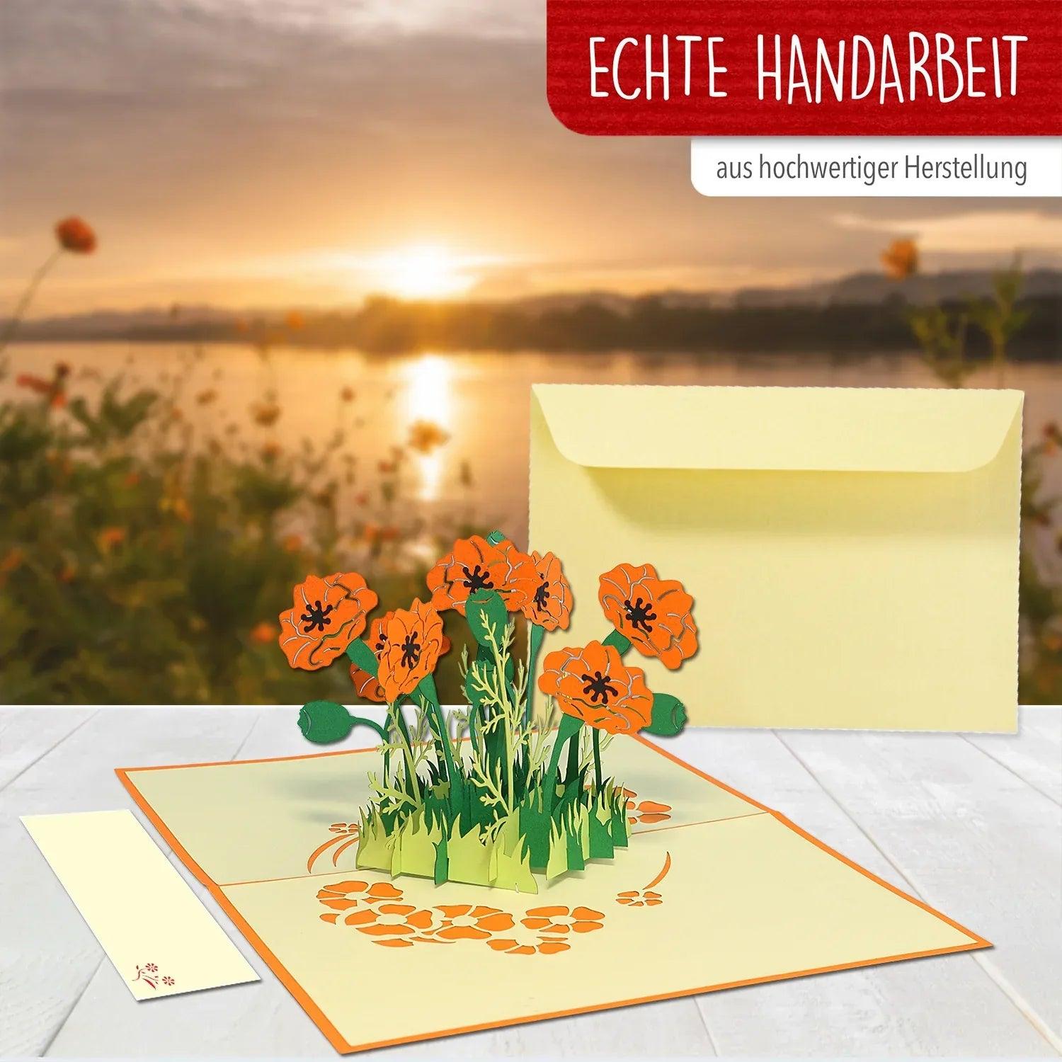 Pop Up Karte 3D Mohn Blume Orange – Grußkarte Geburtstag & Muttertag - LINPopUp