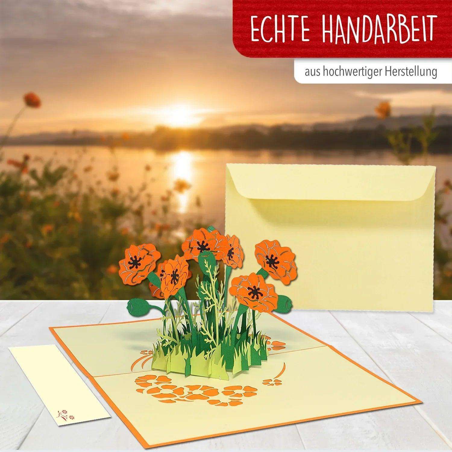 Pop Up Karte 3D Mohn Blume Orange – Grußkarte Geburtstag & Muttertag - LINPopUp