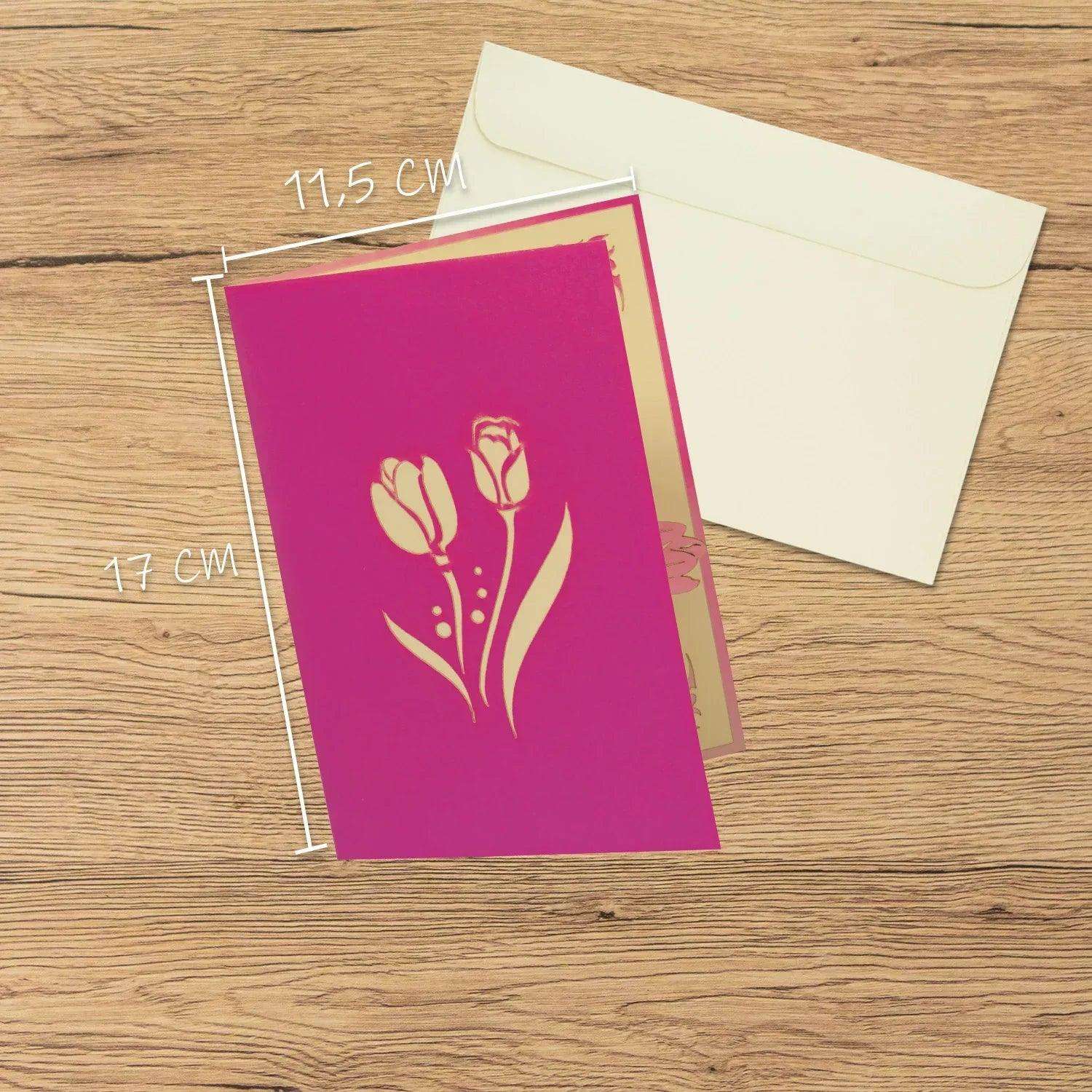 Pop Up Karte 3D Tulpen Rosa – Grußkarte Geburtstag & Muttertag - LINPopUp
