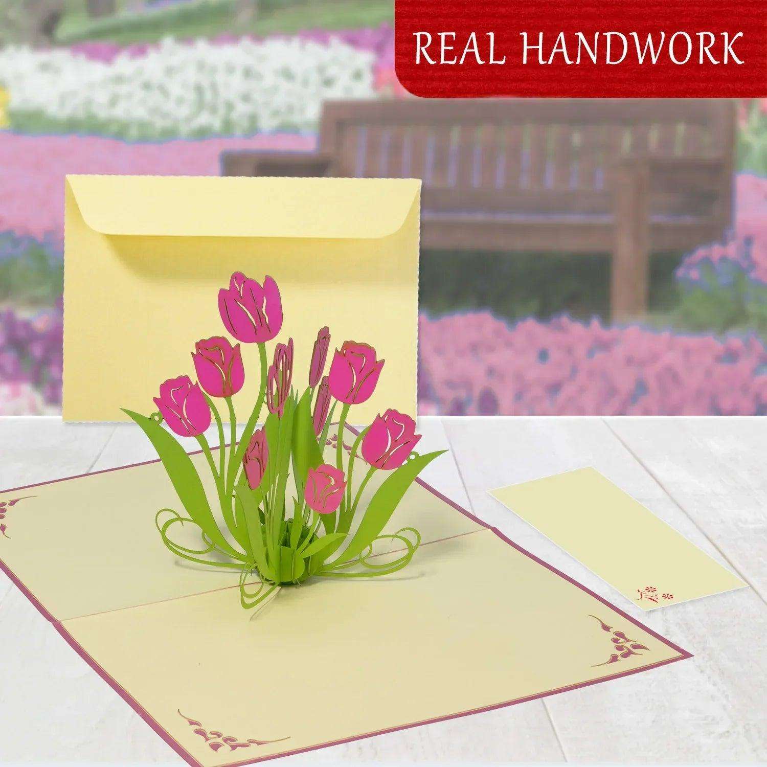 Pop Up Karte 3D Tulpen Rosa – Grußkarte Geburtstag & Muttertag - LINPopUp