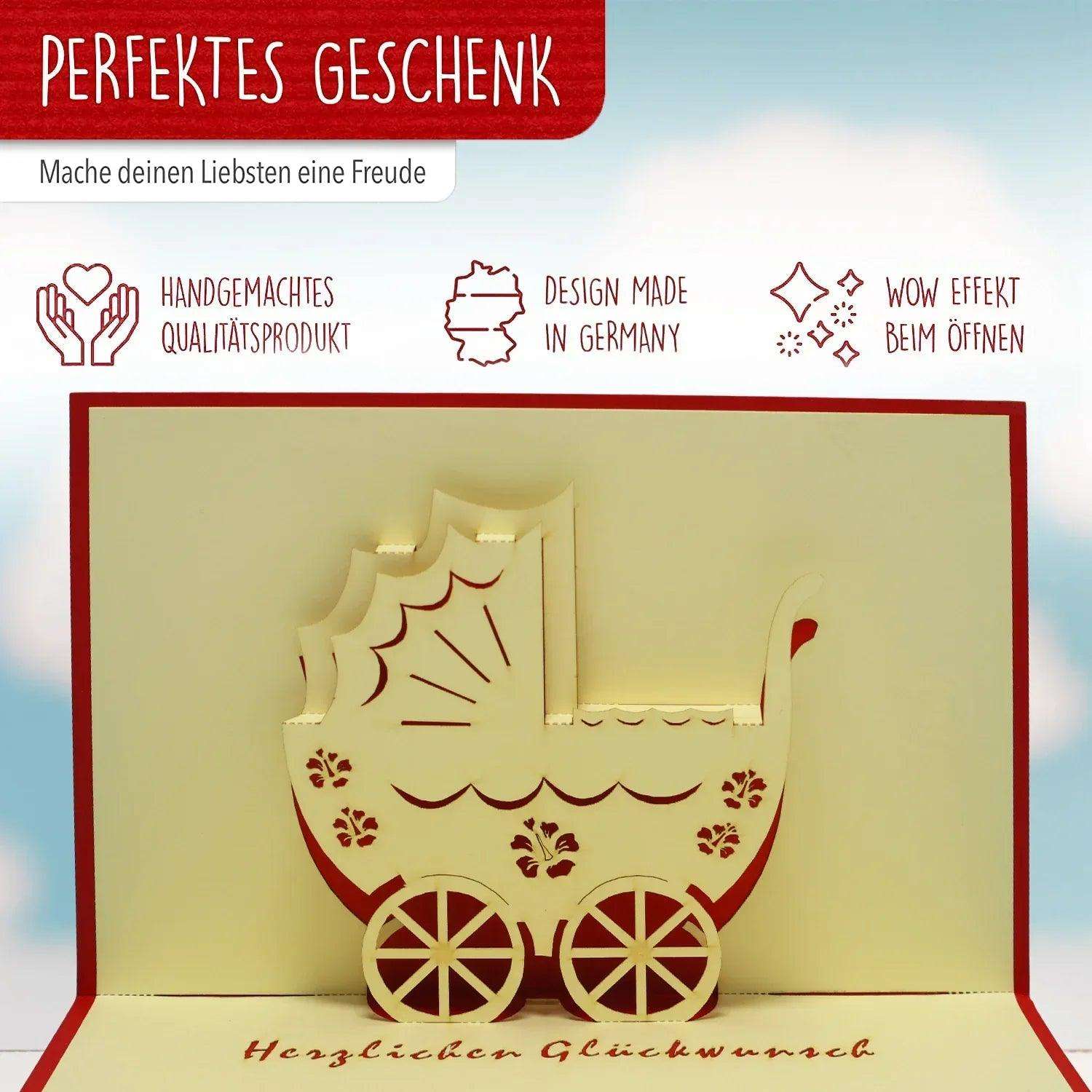 3D Pop-Up Karte Geburt - Geburtskarte, Einladungskarten Taufe, Willkommensfeier, Babyparty, N93 LINPopUp N93