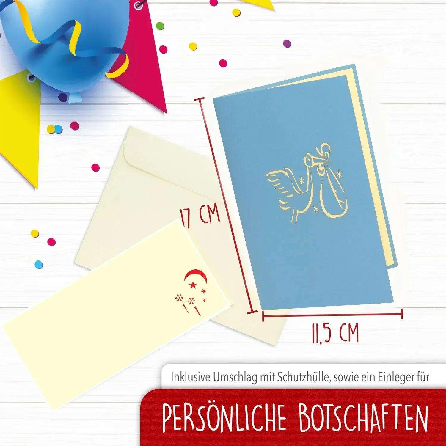3D Pop-Up Karte Geburt - Geburtskarte, Einladungskarten Taufe, Willkommensfeier, Babyparty, N92 - LINPopUp