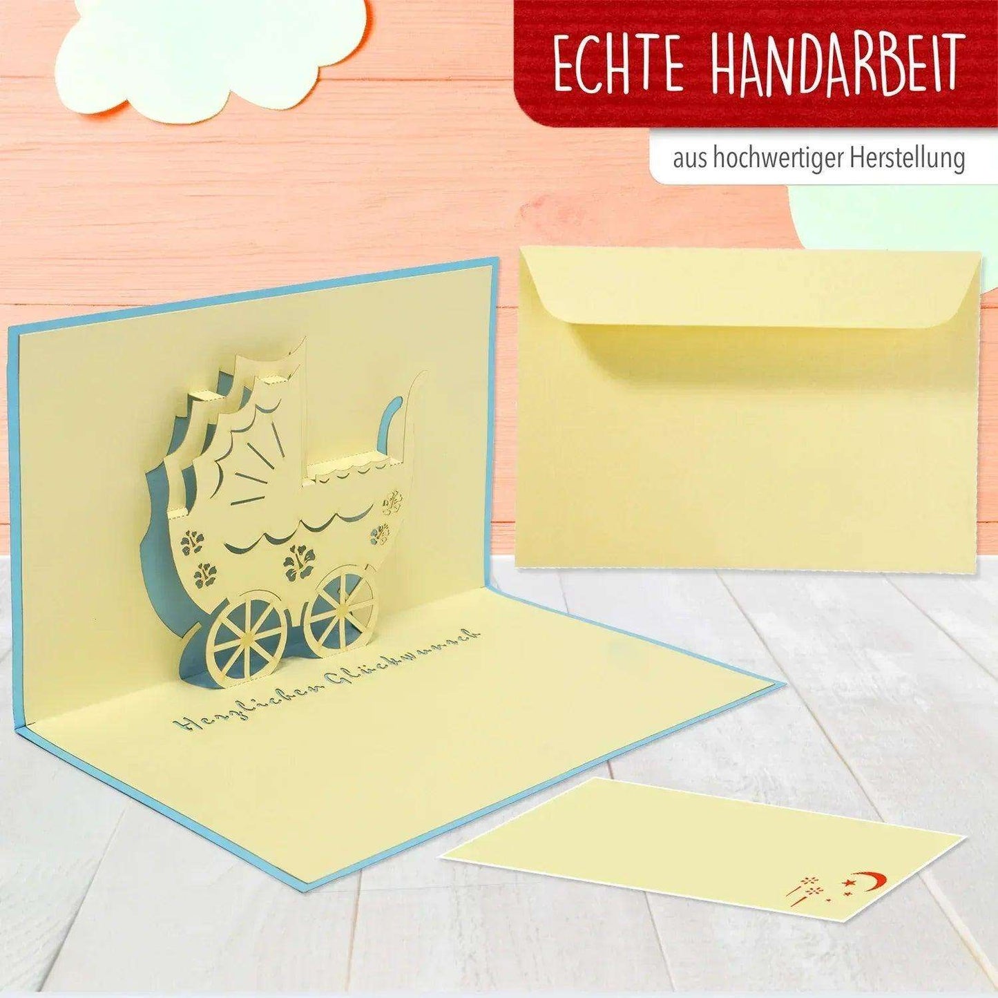 3D Pop-Up Karte Geburt - Geburtskarte, Einladungskarten Taufe, Willkommensfeier, Babyparty, N92 - LINPopUp