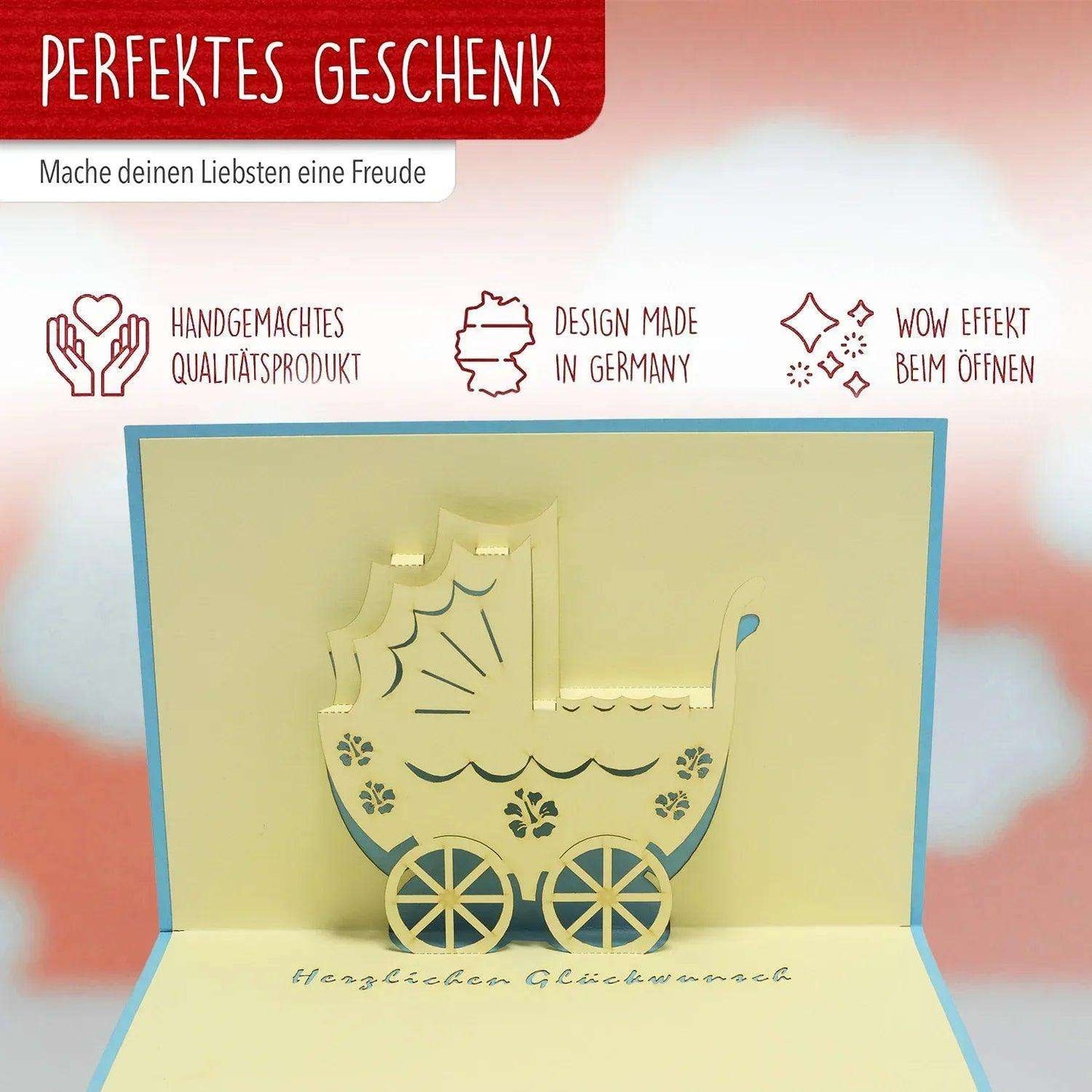 3D Pop-Up Karte Geburt - Geburtskarte, Einladungskarten Taufe, Willkommensfeier, Babyparty, N92 - LINPopUp