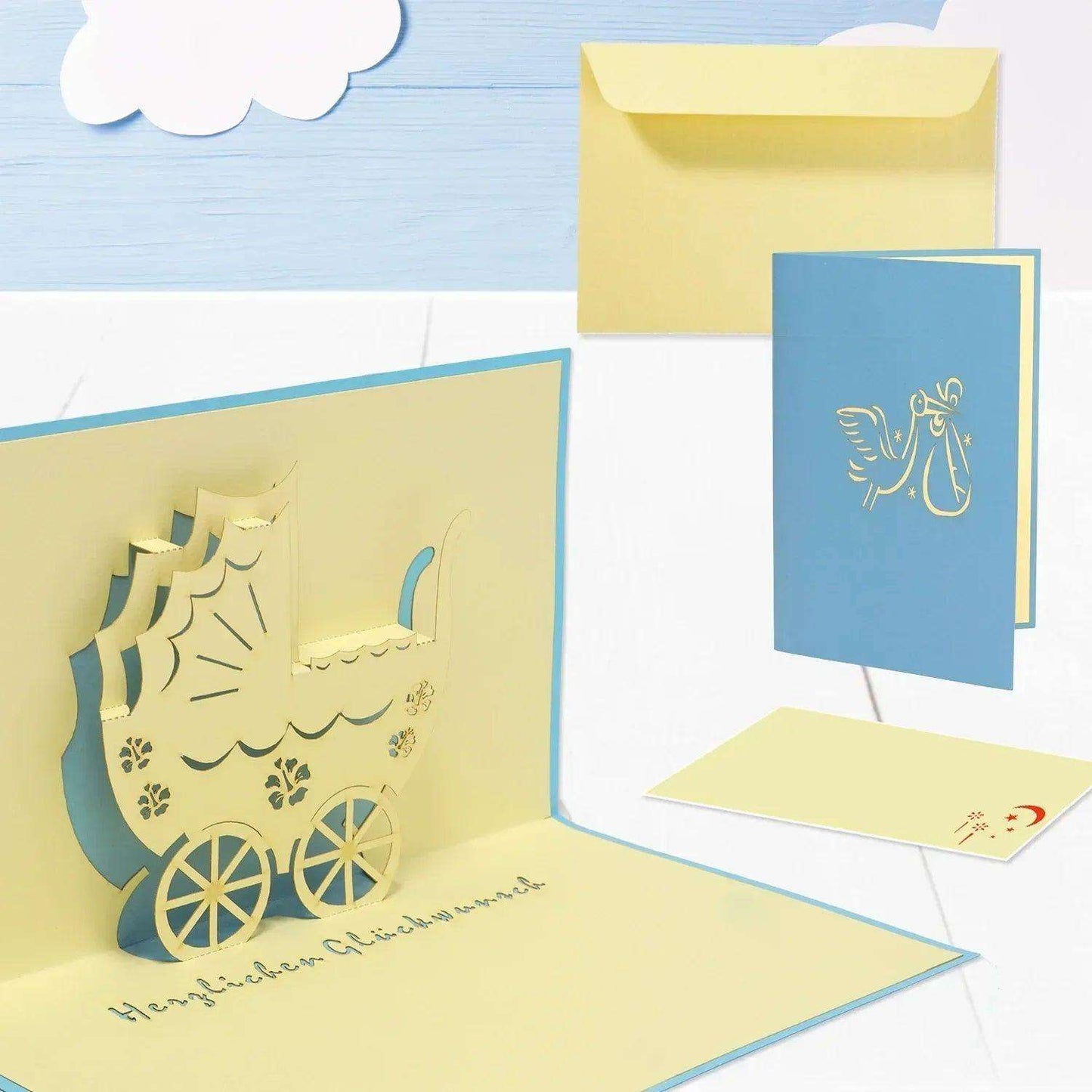3D Pop-Up Karte Geburt - Geburtskarte, Einladungskarten Taufe, Willkommensfeier, Babyparty, N92 - LINPopUp