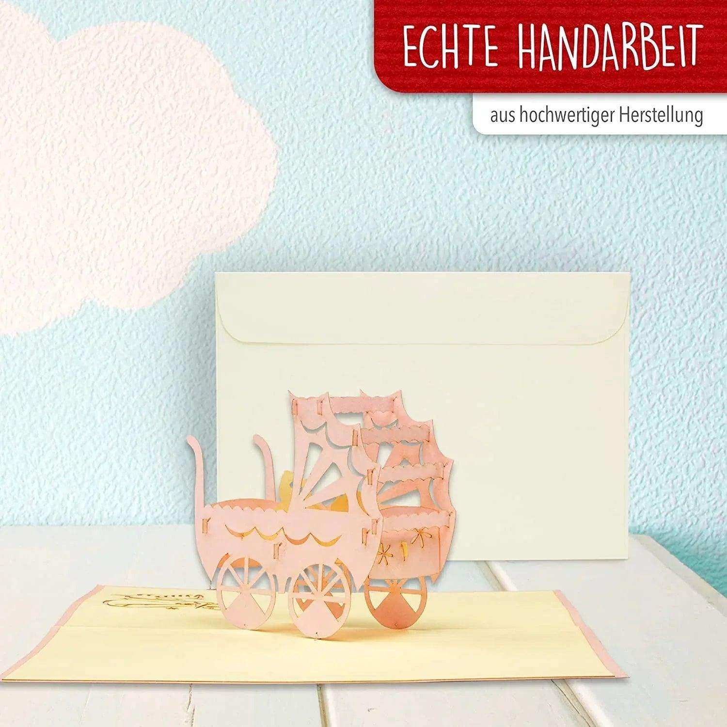 3D Pop-Up Karte Geburt - Geburtskarte, Einladungskarten Taufe, Willkommensfeier, Babyparty, N90 LINPopUp N90