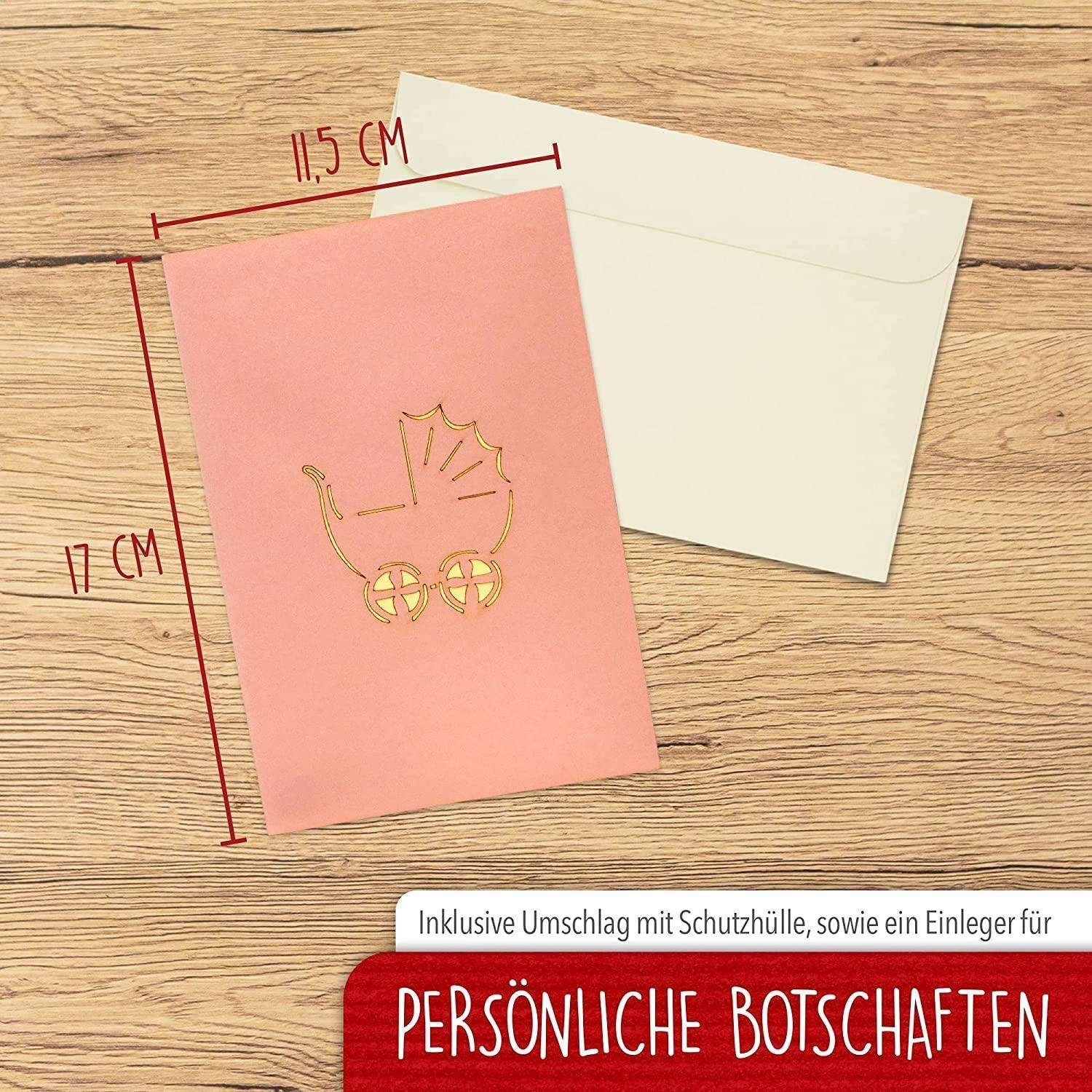 3D Pop-Up Karte Geburt - Geburtskarte, Einladungskarten Taufe, Willkommensfeier, Babyparty, N90 LINPopUp N90