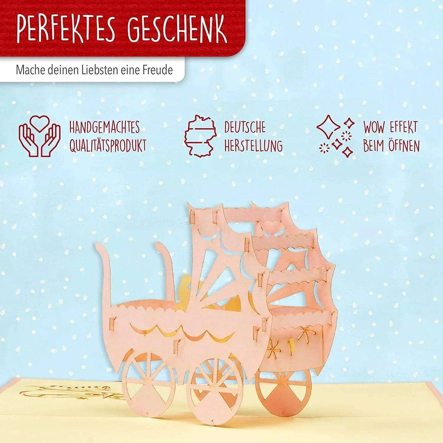 3D Pop-Up Karte Geburt - Geburtskarte, Einladungskarten Taufe, Willkommensfeier, Babyparty, N90 LINPopUp N90