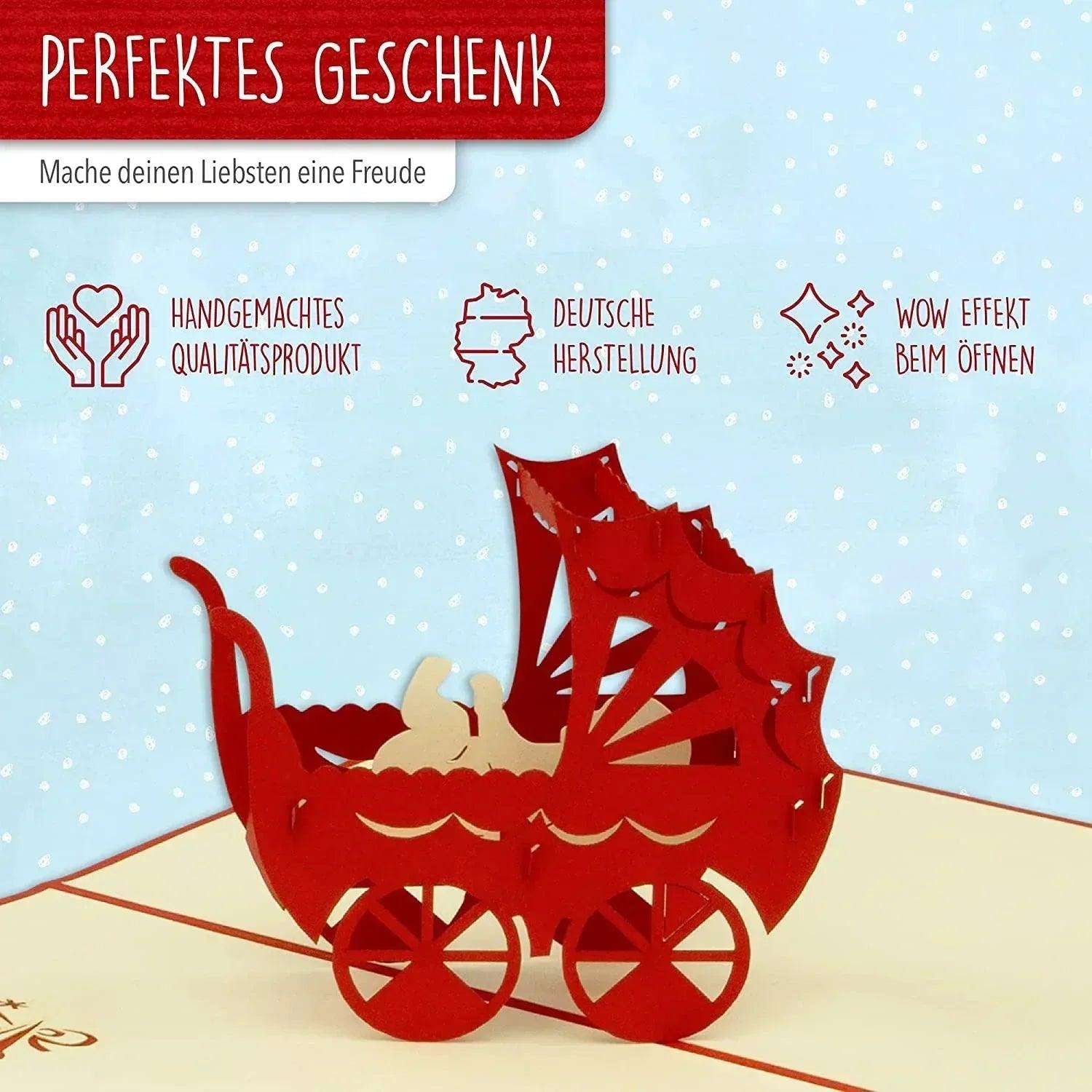 3D Pop-Up Karte Geburt - Geburtskarte, Einladungskarten Taufe, Willkommensfeier, Babyparty, N91 - LINPopUp