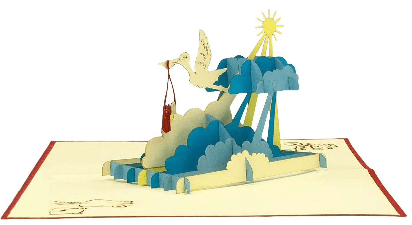 3D Pop-Up Karte Klapperstorch - 3D Klappkarte zur Geburt, N265 - LINPopUp