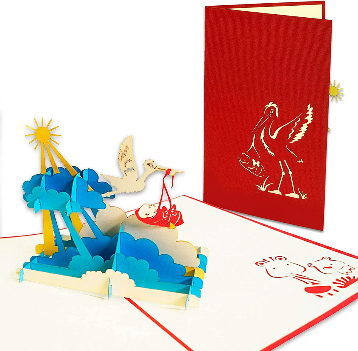 3D Pop-Up Karte Klapperstorch - 3D Klappkarte zur Geburt, N265