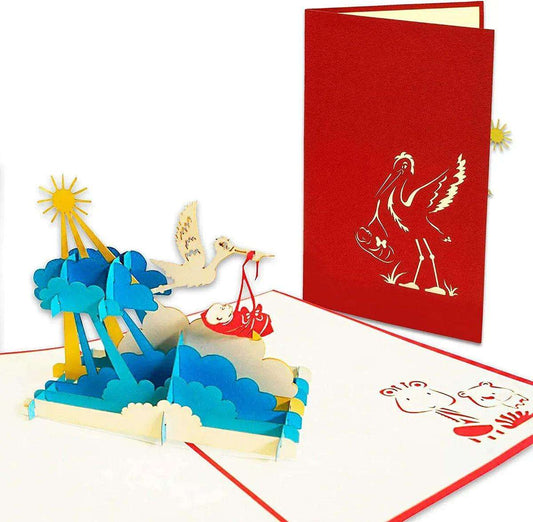 3D Pop-Up Karte Klapperstorch - 3D Klappkarte zur Geburt, N265 - LINPopUp