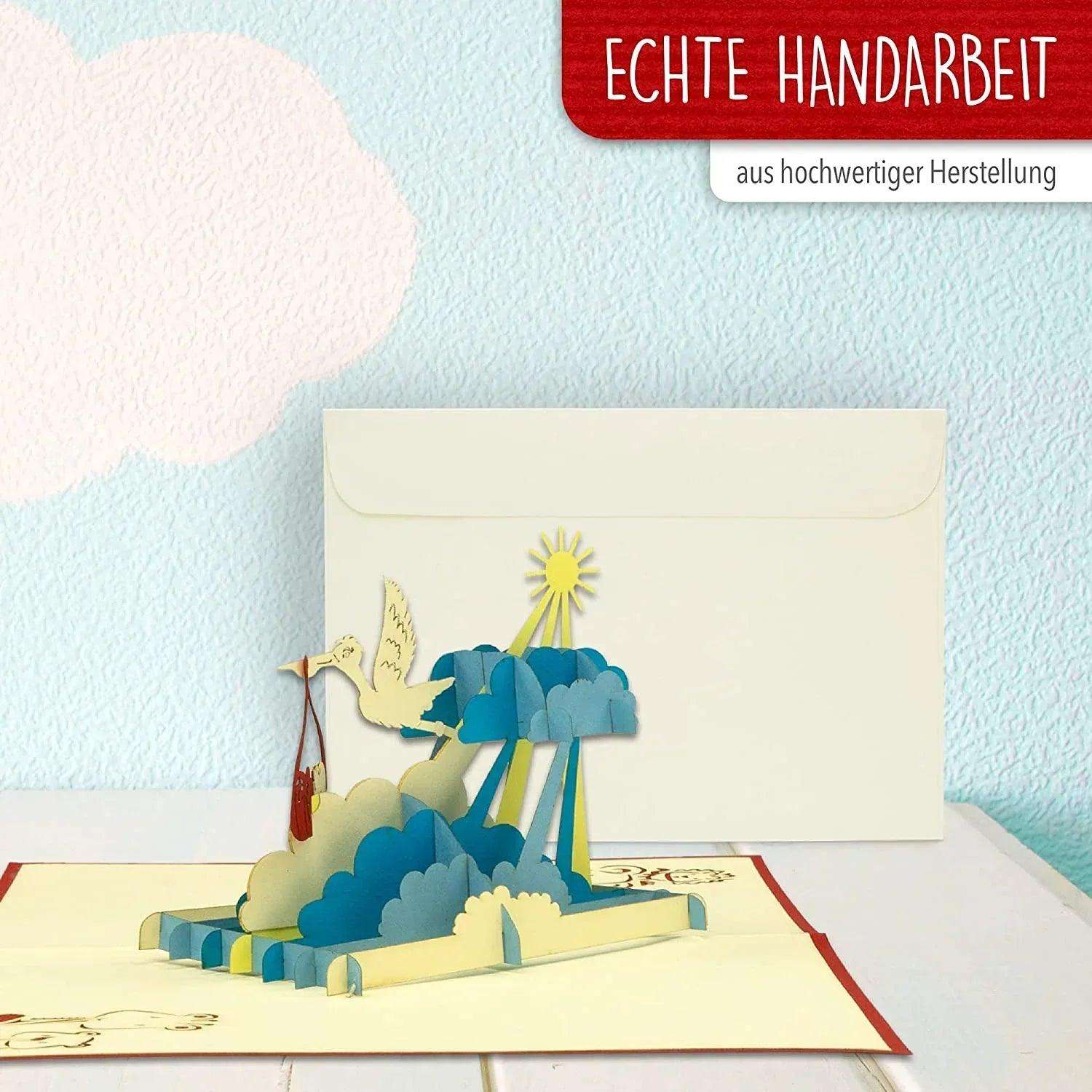 3D Pop-Up Karte Klapperstorch - 3D Klappkarte zur Geburt, N265 - LINPopUp