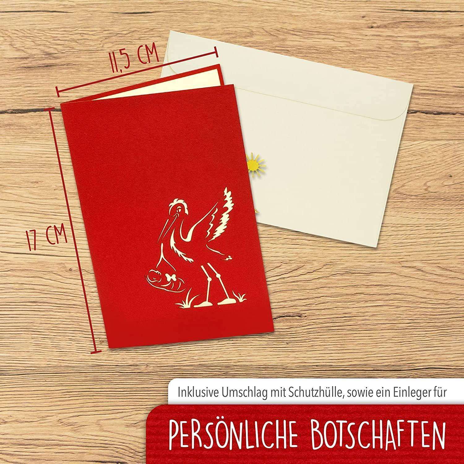 3D Pop-Up Karte Klapperstorch - 3D Klappkarte zur Geburt, N265 - LINPopUp