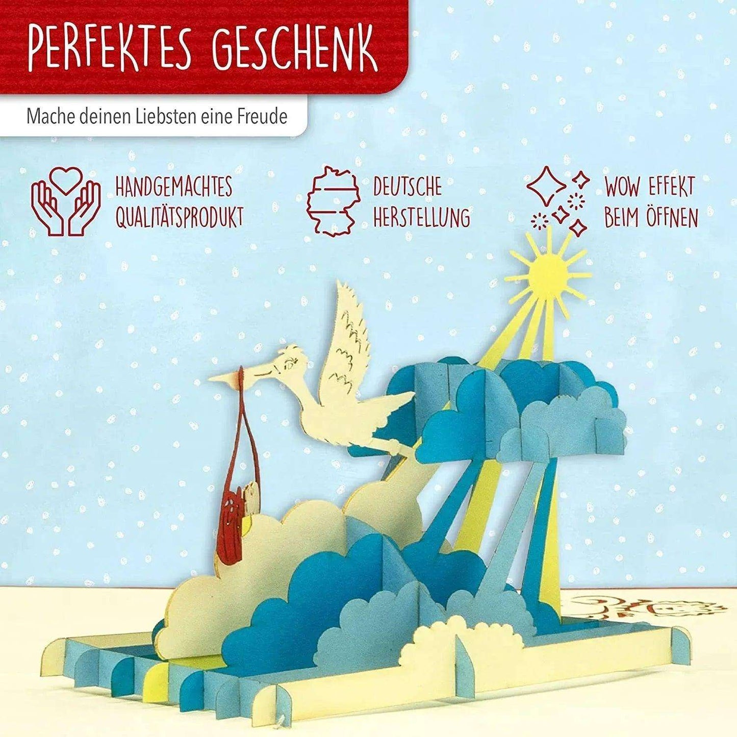 3D Pop-Up Karte Klapperstorch - 3D Klappkarte zur Geburt, N265 - LINPopUp
