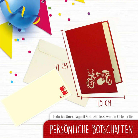3D Pop-Up Karte Motorrad - Grußkarte für Biker & Motorradfans, Motorrad Beiwagen, N159 - LINPopUp