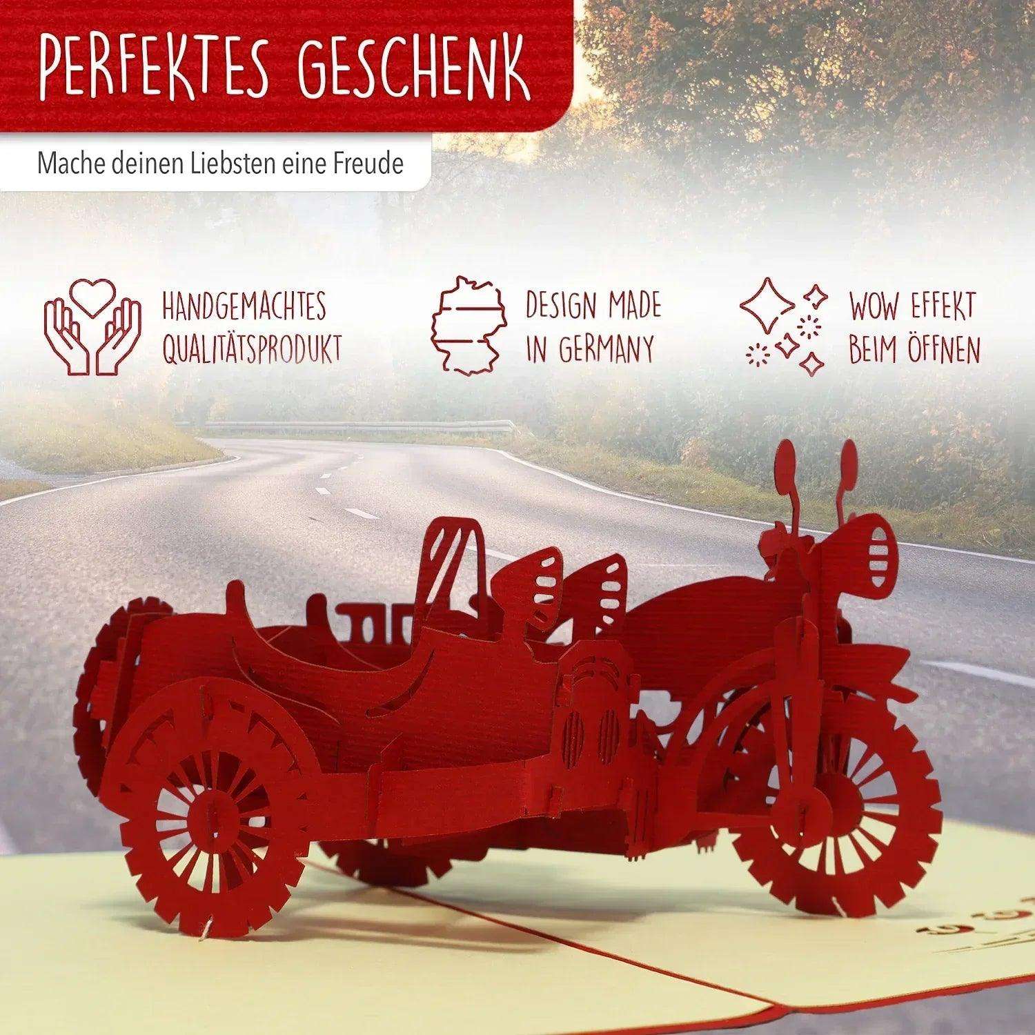 3D Pop-Up Karte Motorrad - Grußkarte für Biker & Motorradfans, Motorrad Beiwagen, N159 - LINPopUp