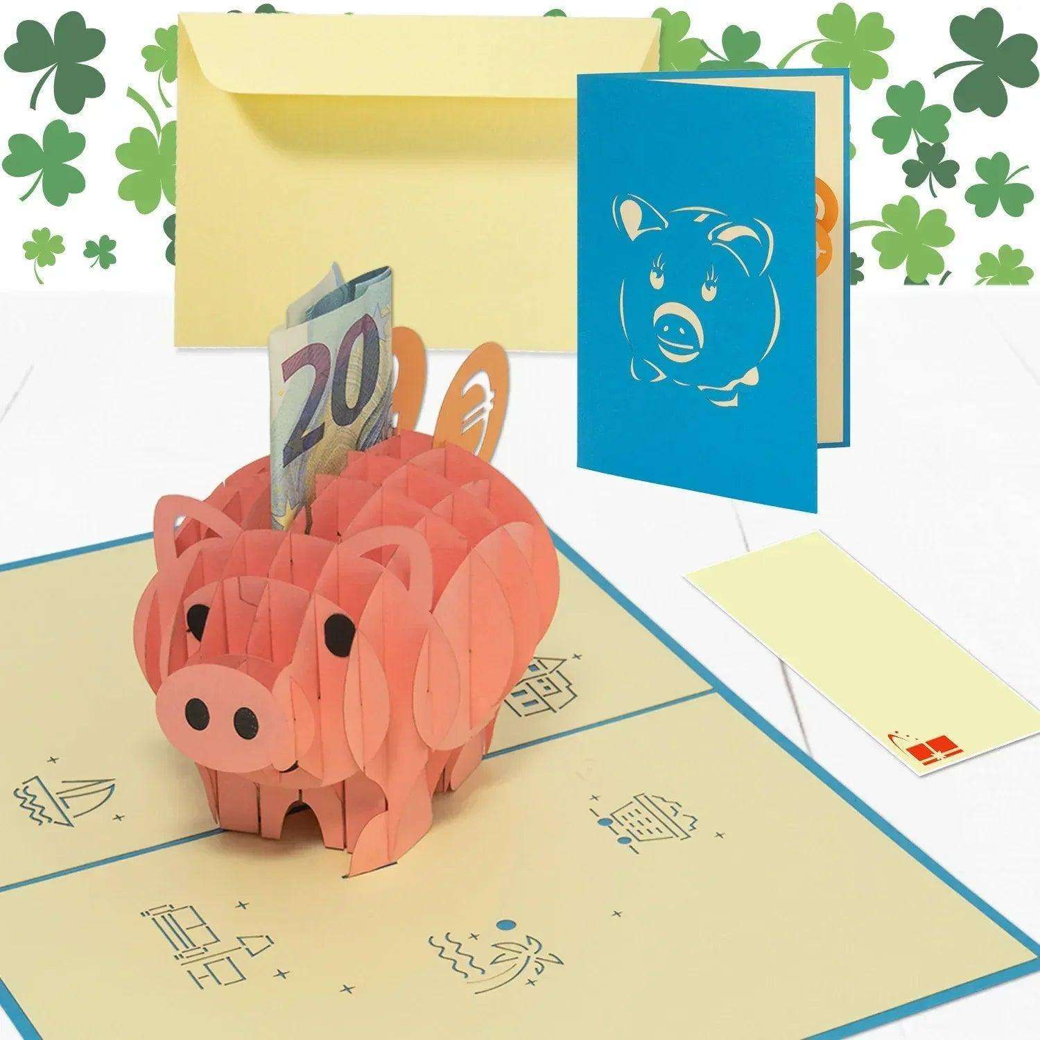 3D Pop-Up Karte Sparschwein Gutschein, N41 - LINPopUp
