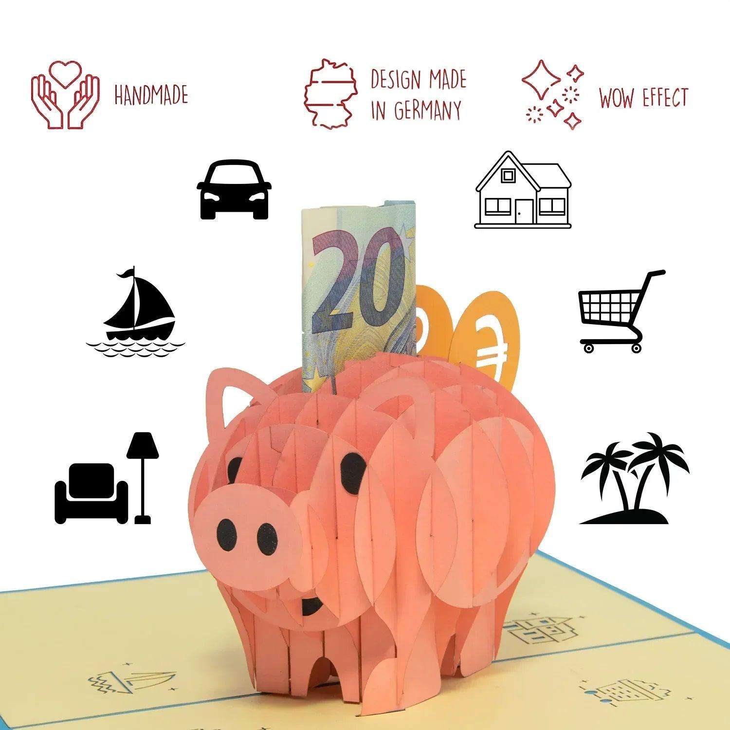 3D Pop-Up Karte Sparschwein Gutschein, N41 - LINPopUp