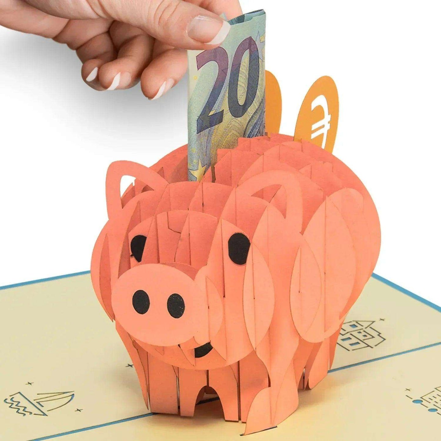 3D Pop-Up Karte Sparschwein Gutschein, N41 - LINPopUp