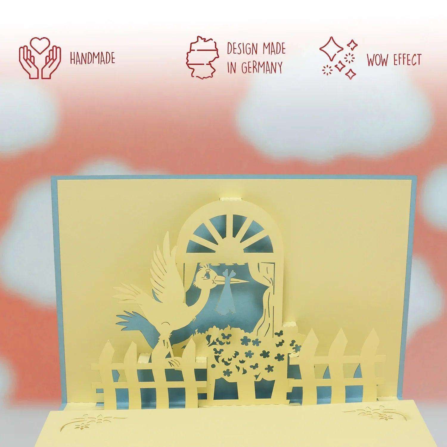 3D Pop-Up Karte Geburt - Geburtskarte, Einladungskarten Taufe, Willkommensfeier, Babyparty, N101 LINPopUp N101