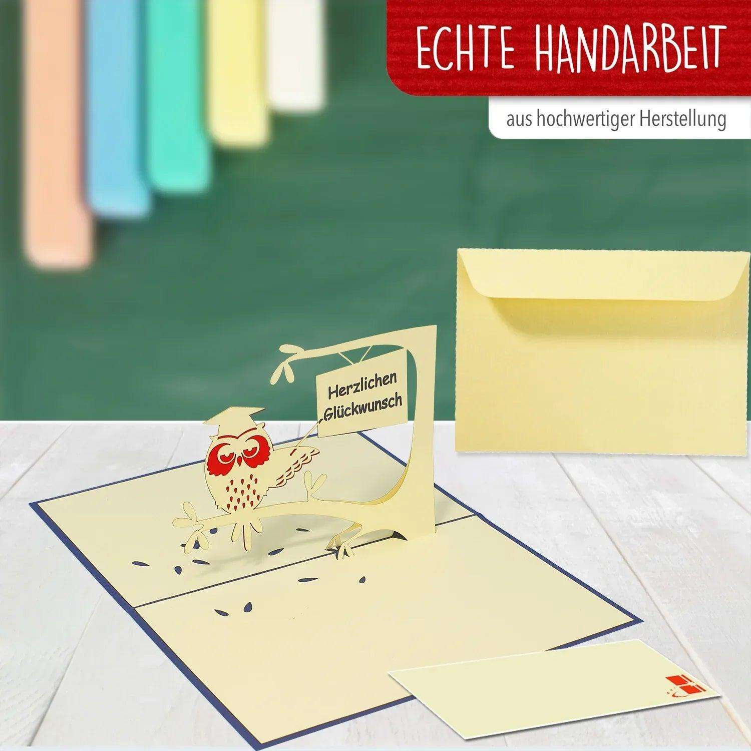 3D Pop-Up Karte Uhu mit Doktorhut, N26 - LINPopUp