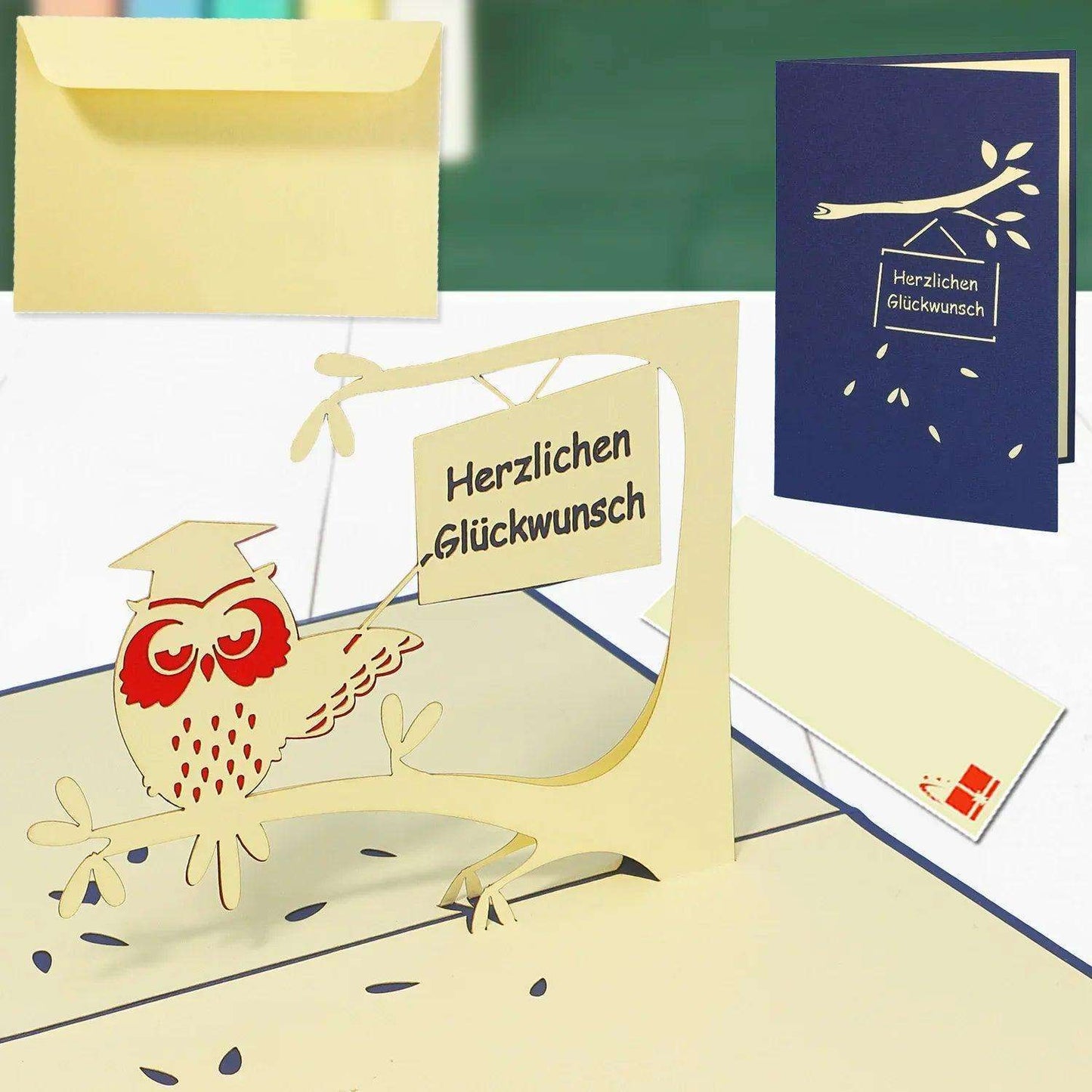 3D Pop-Up Karte Uhu mit Doktorhut, N26 - LINPopUp