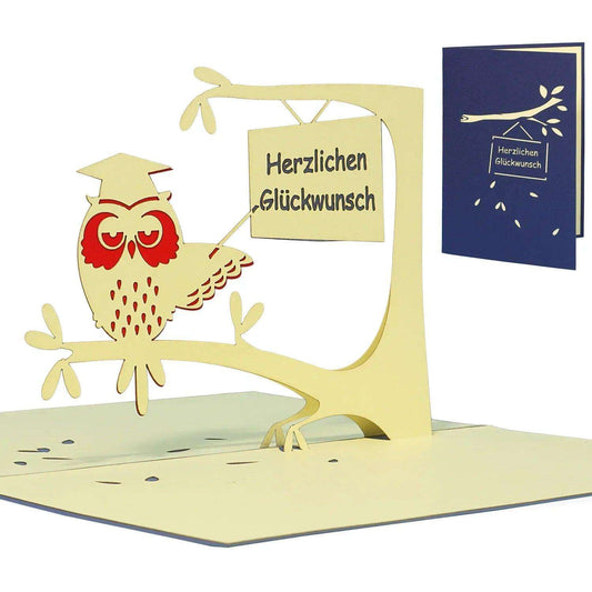 3D Pop-Up Karte Uhu mit Doktorhut, N26 LINPopUp N26