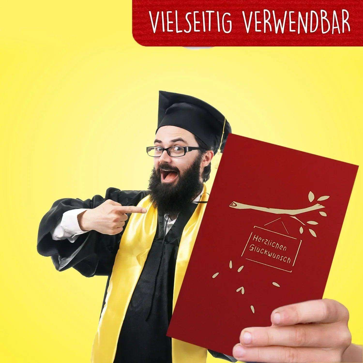 3D Pop-Up Karte Uhu mit Doktorhut Rot, N27 LINPopUp N27