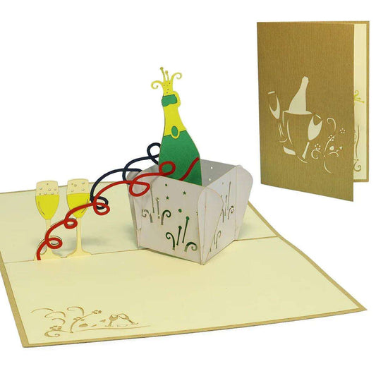 3D Pop-Up Karte Wein Champagner - Stilvolle Geschenkkarte für Geburtstag & Feiern, N133 LINPopUp N133