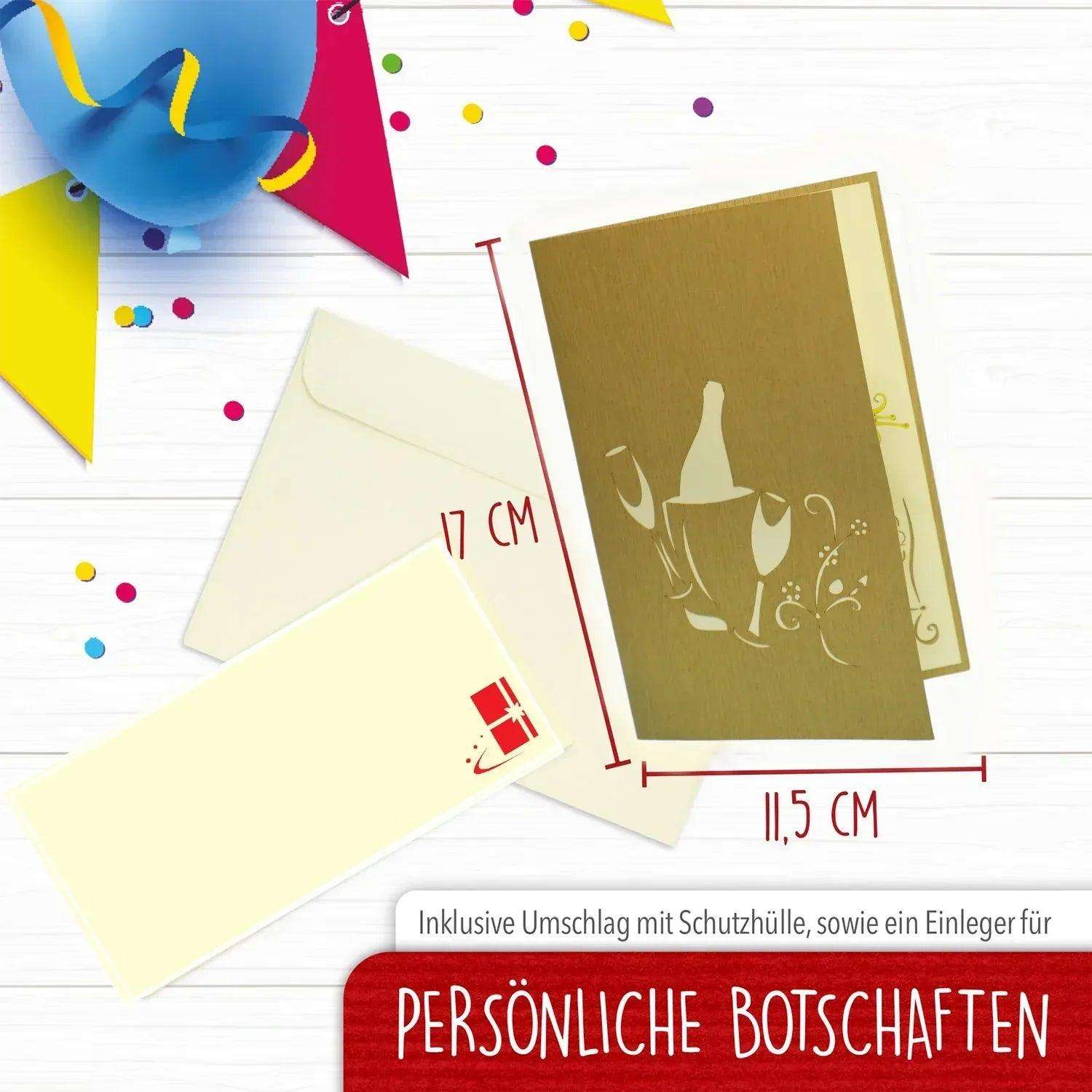 3D Pop-Up Karte Wein Champagner - Stilvolle Geschenkkarte für Geburtstag & Feiern, N133 LINPopUp N133