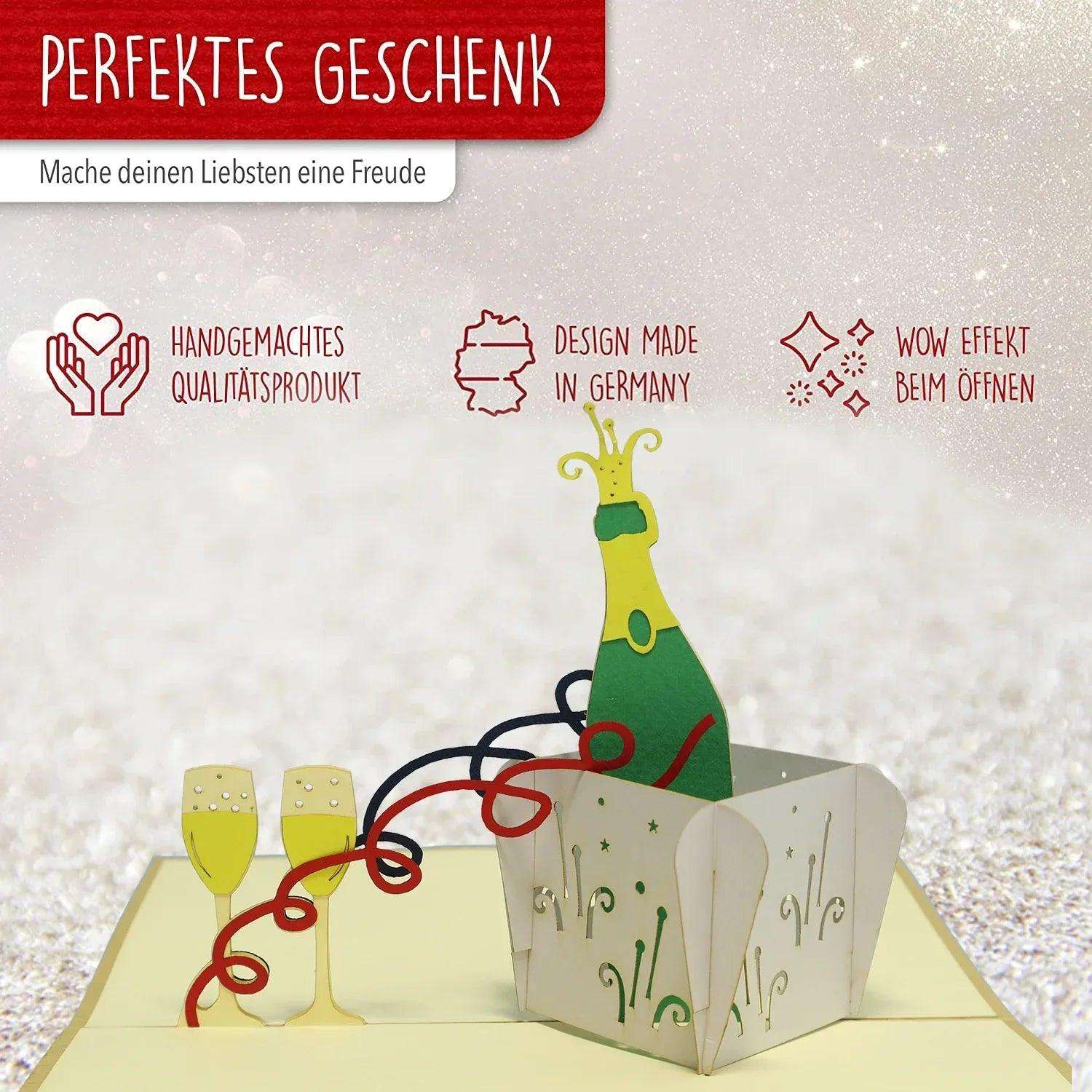 3D Pop-Up Karte Wein Champagner - Stilvolle Geschenkkarte für Geburtstag & Feiern, N133 LINPopUp N133