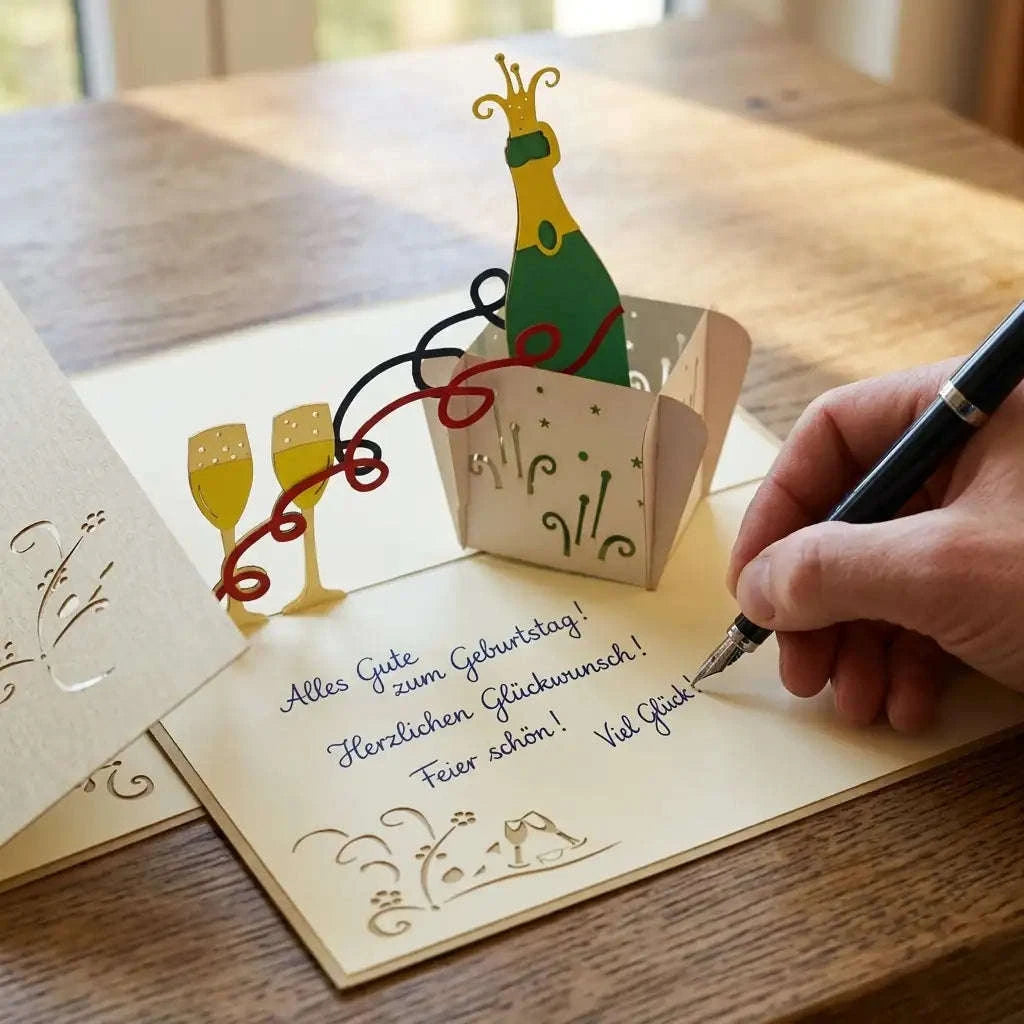 3D Pop-Up Karte Wein Champagner - Stilvolle Geschenkkarte für Geburtstag & Feiern, N133 LINPopUp N133