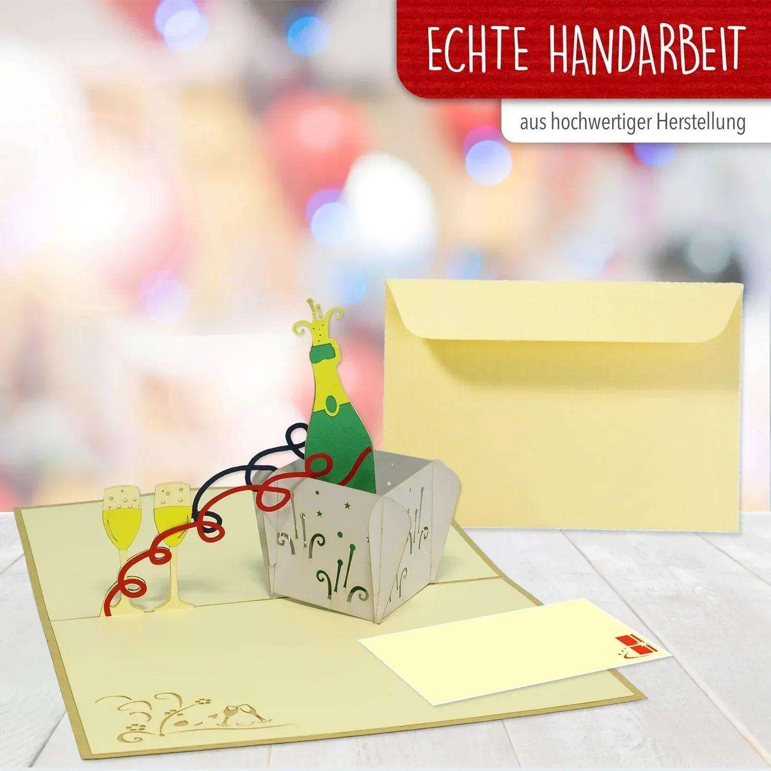 3D Pop-Up Karte Wein Champagner - Stilvolle Geschenkkarte für Geburtstag & Feiern, N133 LINPopUp N133