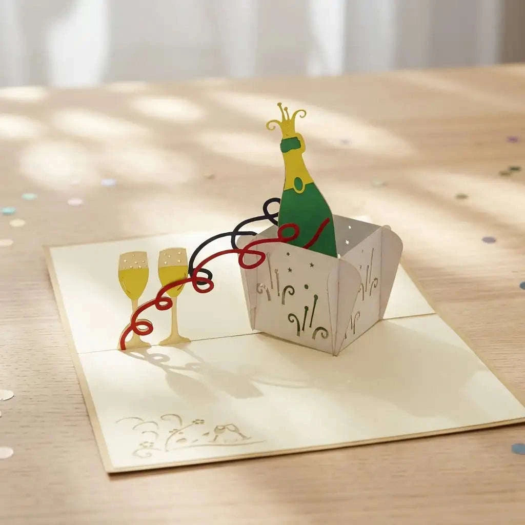3D Pop-Up Karte Wein Champagner - Stilvolle Geschenkkarte für Geburtstag & Feiern, N133 LINPopUp N133