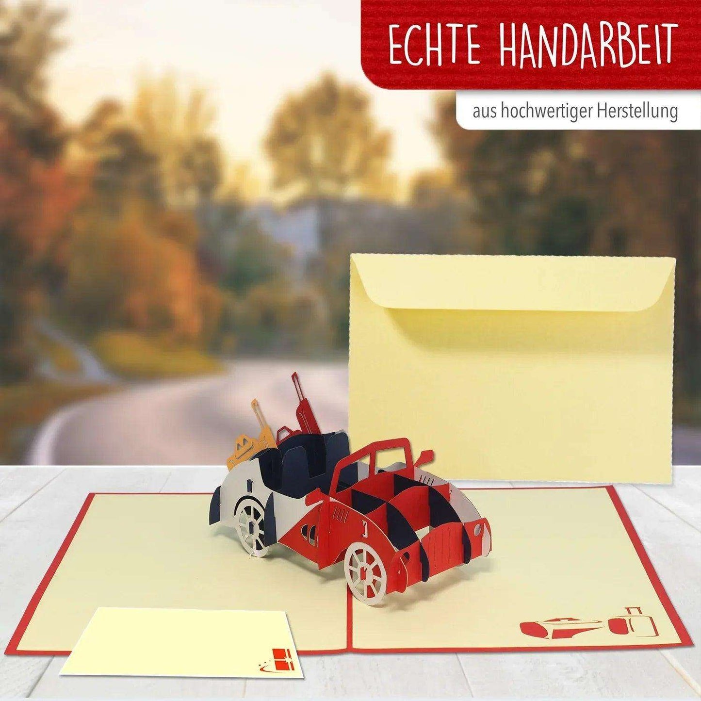 3D Pop-Up Karte, Grußkarte, Geburtstagskarte, Geschenkidee Oldtimer - Auto, Gutschein, N252 - LINPopUp