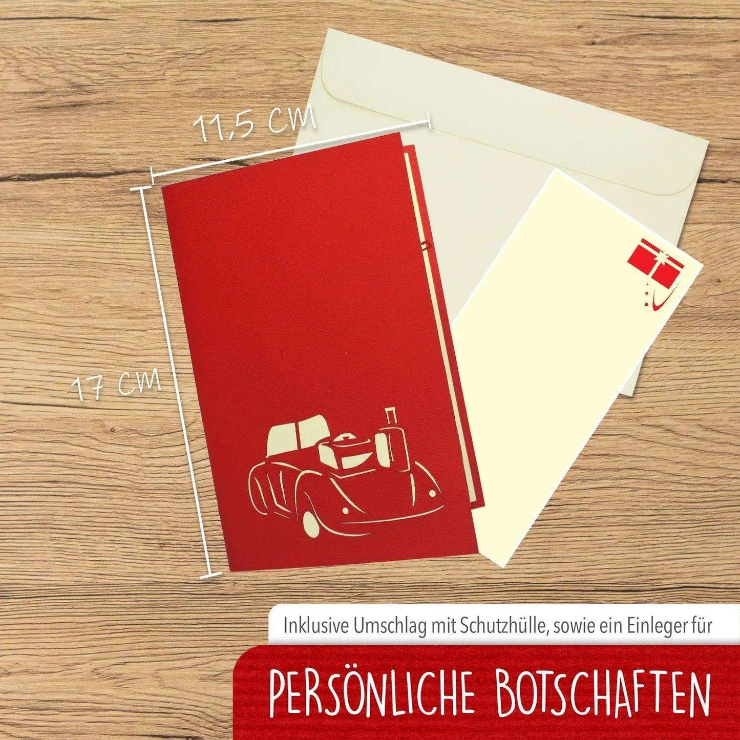 3D Pop-Up Karte, Grußkarte, Geburtstagskarte, Geschenkidee Oldtimer - Auto, Gutschein, N252 - LINPopUp