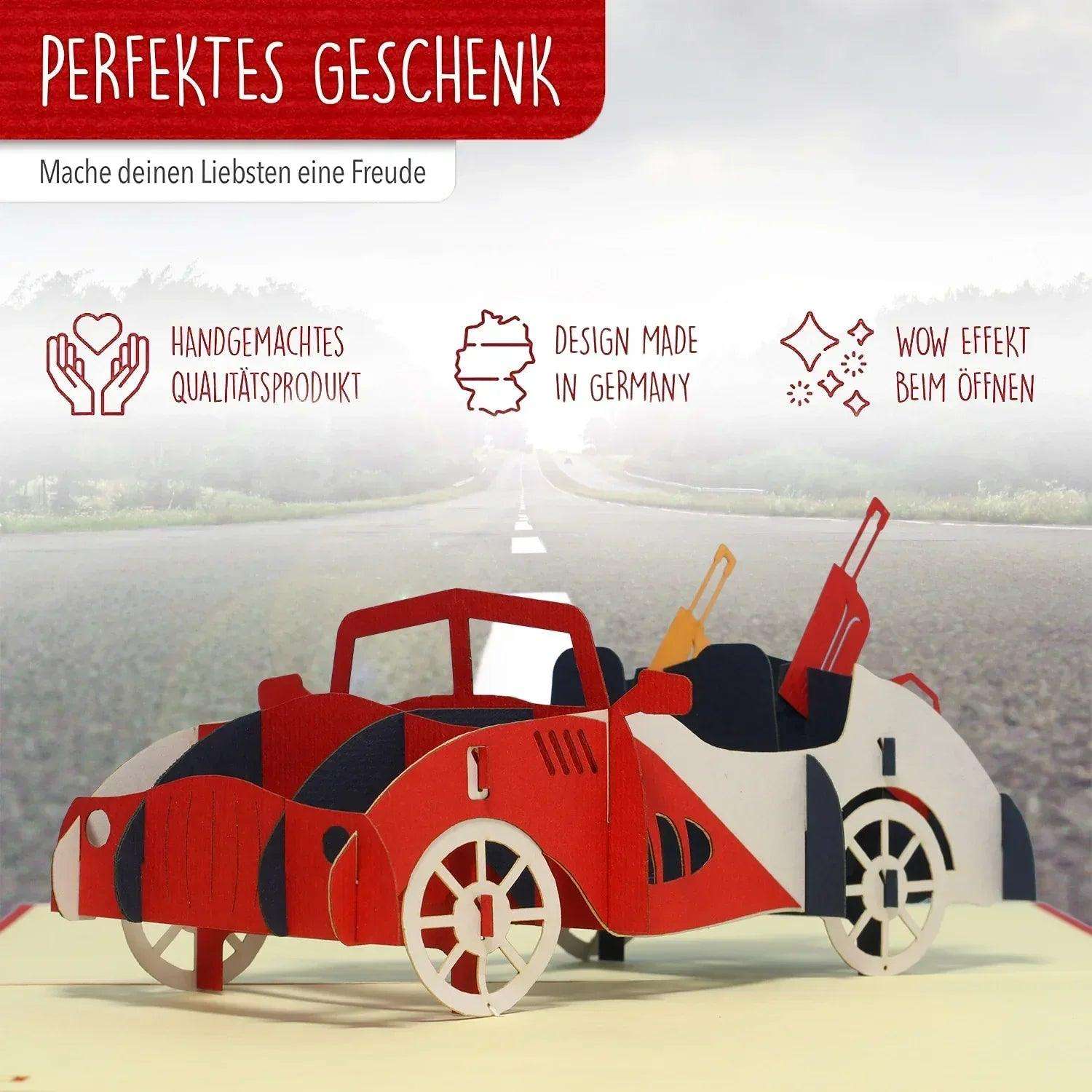 3D Pop-Up Karte, Grußkarte, Geburtstagskarte, Geschenkidee Oldtimer - Auto, Gutschein, N252 - LINPopUp
